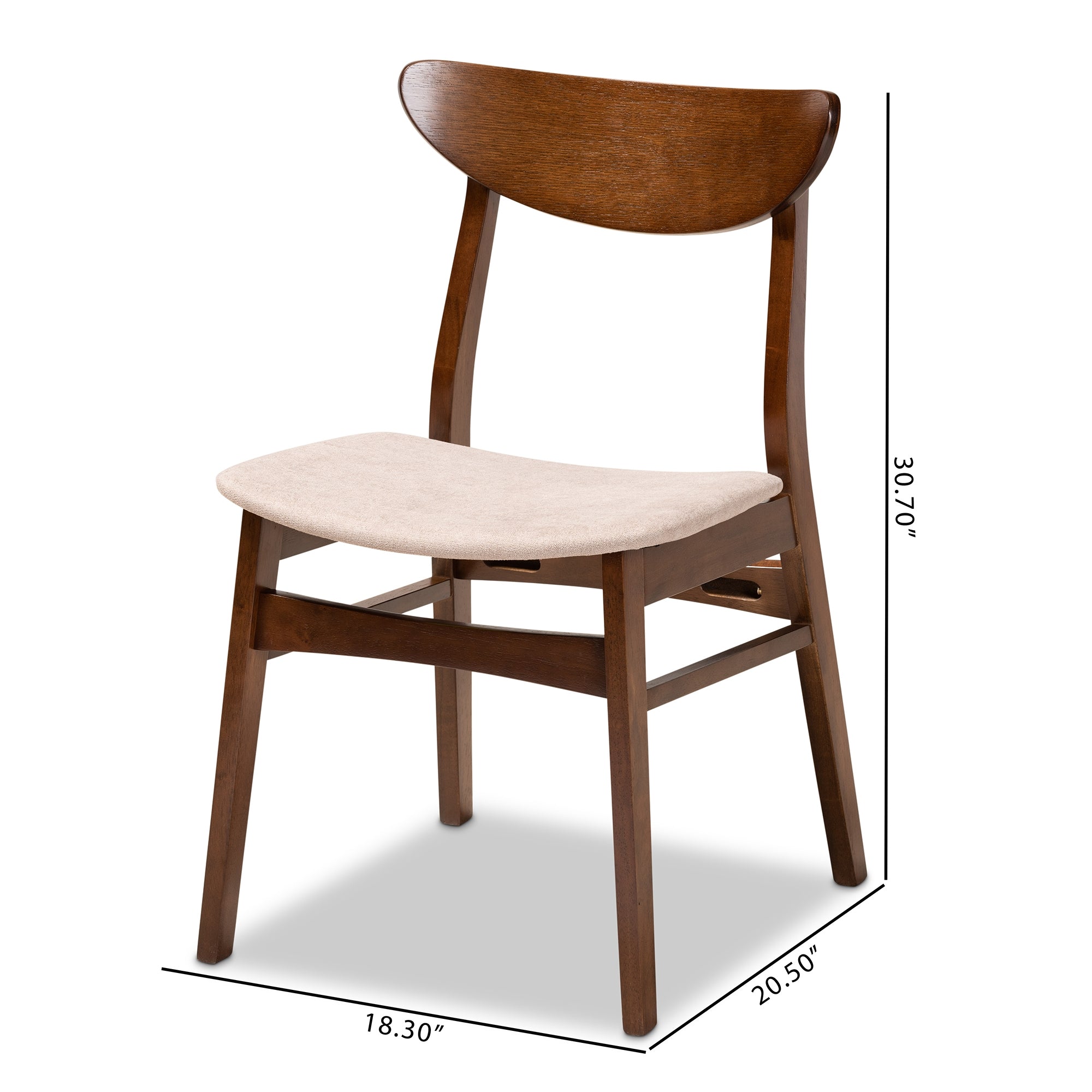 Baxton Studio Parlin Mid-Century Modern Transitional Light Beige Fabric Upholstered and Walnut Brown Finished Wood 4-Piece Dining Chair Set
