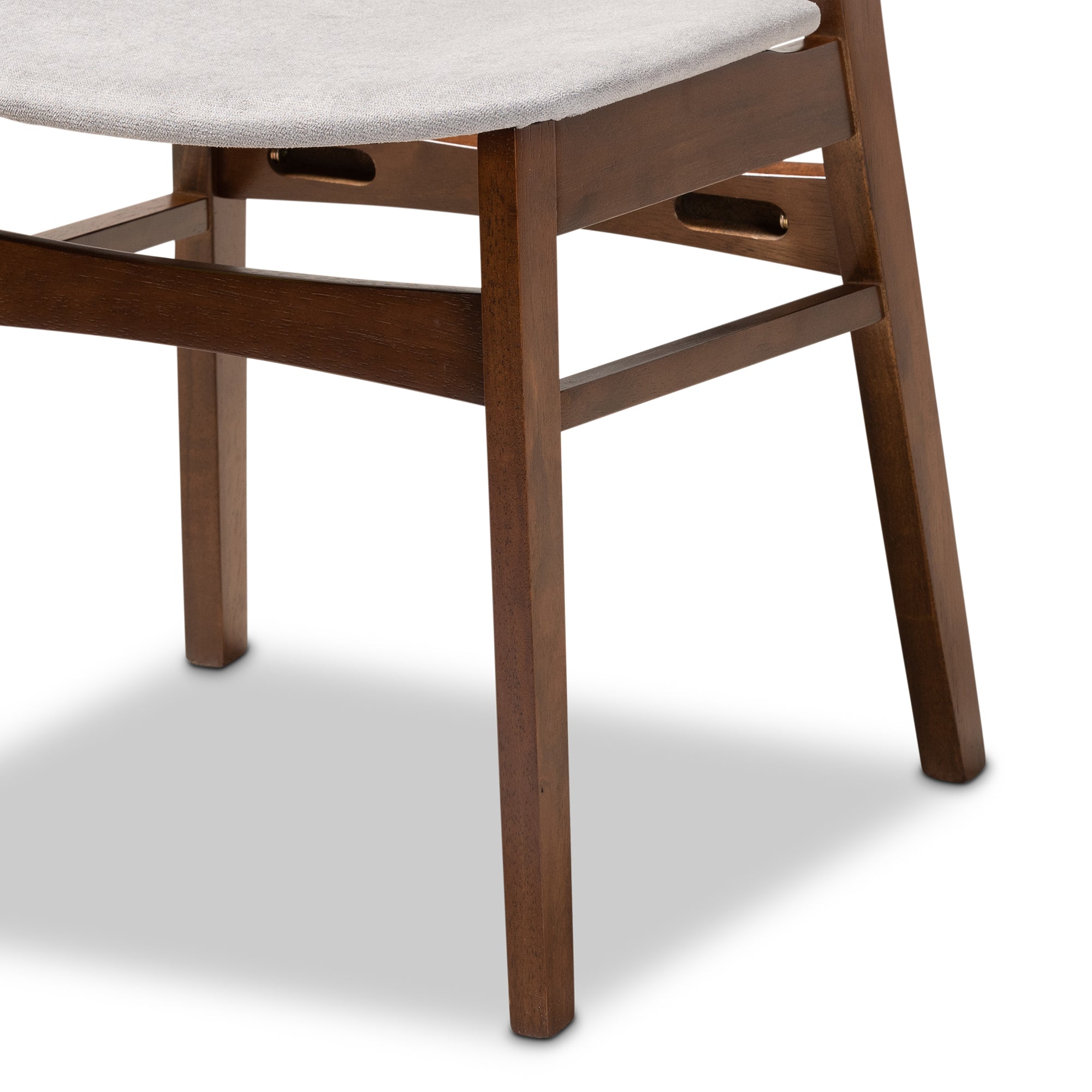 Baxton Studio Paras Mid-Century Modern Transitional Light Grey Fabric Upholstered and Walnut Brown Finished Wood 5-Piece Dining Set with Faux Marble Dining Table