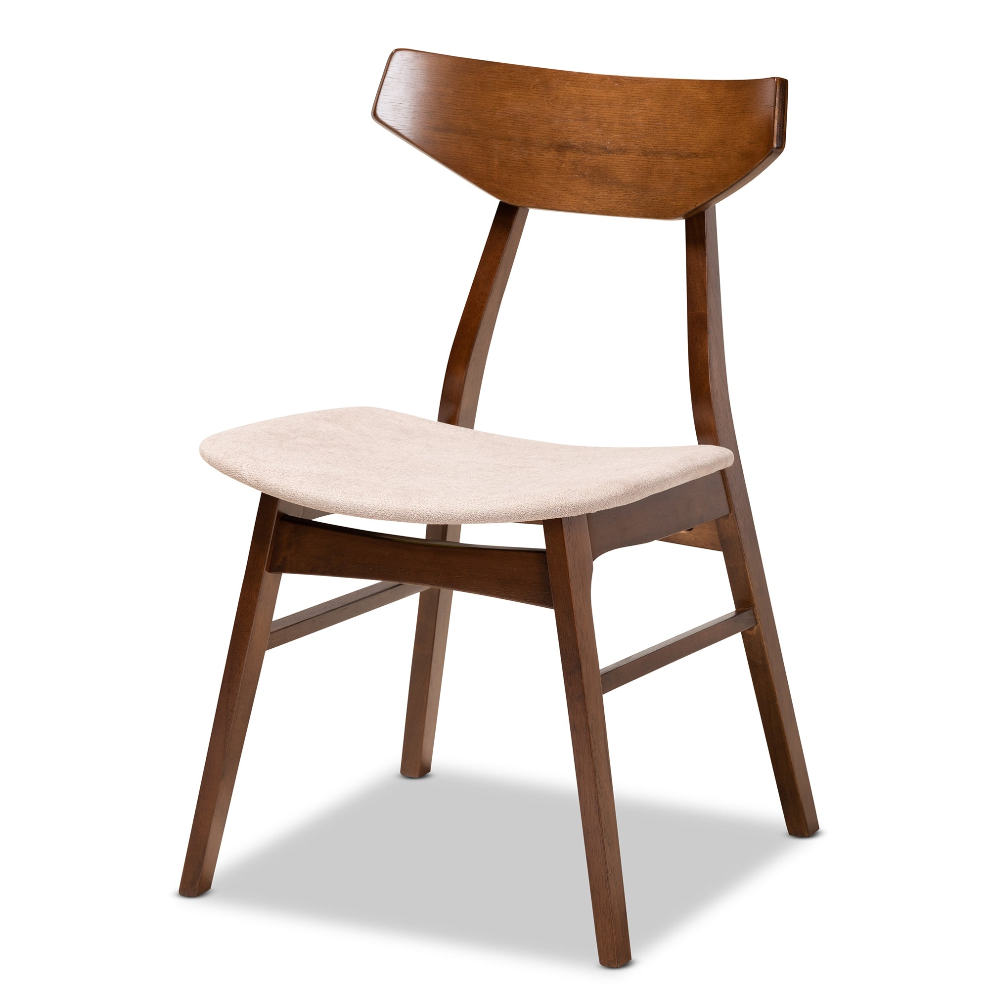 Baxton Studio Pearson Mid-Century Modern Transitional Light Beige Fabric Upholstered and Walnut Brown Finished Wood 5-Piece Dining Set with Faux Marble Table