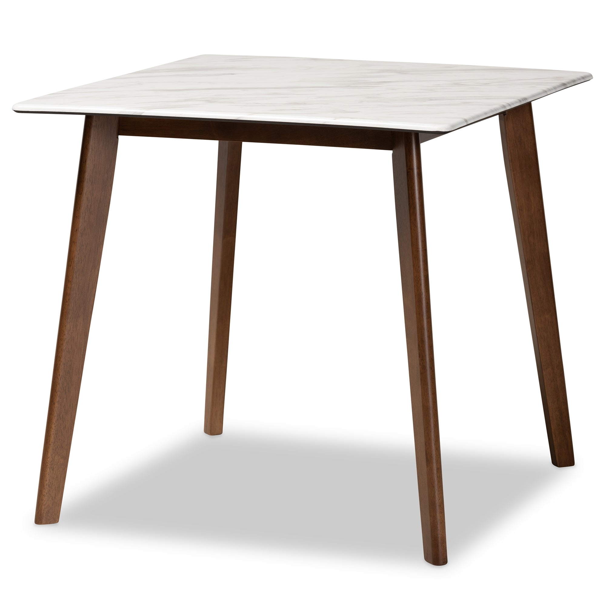 Baxton Studio Pearson Mid-Century Modern Transitional Light Beige Fabric Upholstered and Walnut Brown Finished Wood 5-Piece Dining Set with Faux Marble Table