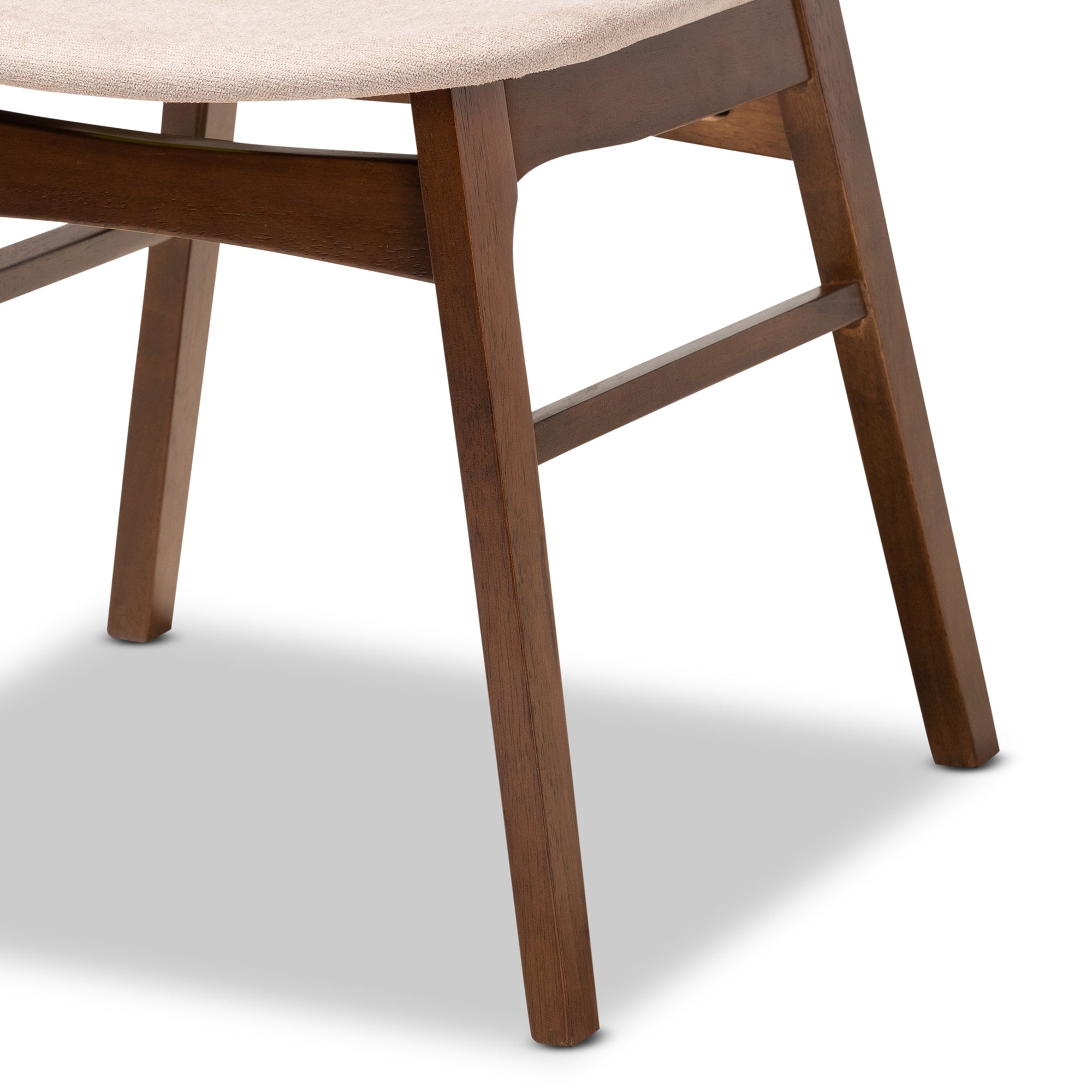 Baxton Studio Pearson Mid-Century Modern Transitional Light Beige Fabric Upholstered and Walnut Brown Finished Wood 5-Piece Dining Set with Faux Marble Table