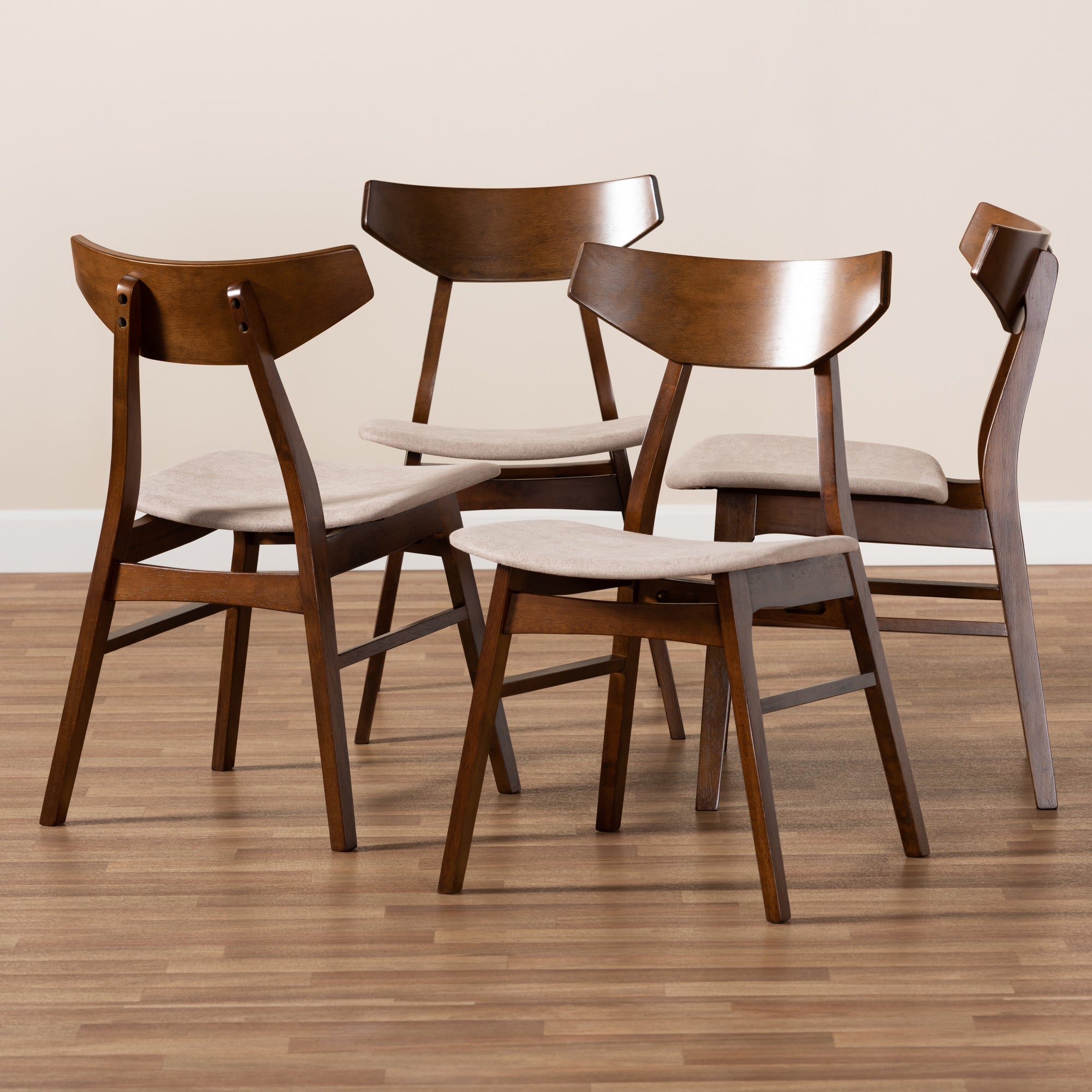 Baxton Studio Danica Mid-Century Modern Transitional Light Beige Fabric Upholstered and Walnut Brown Finished Wood 4-Piece Dining Chair Set