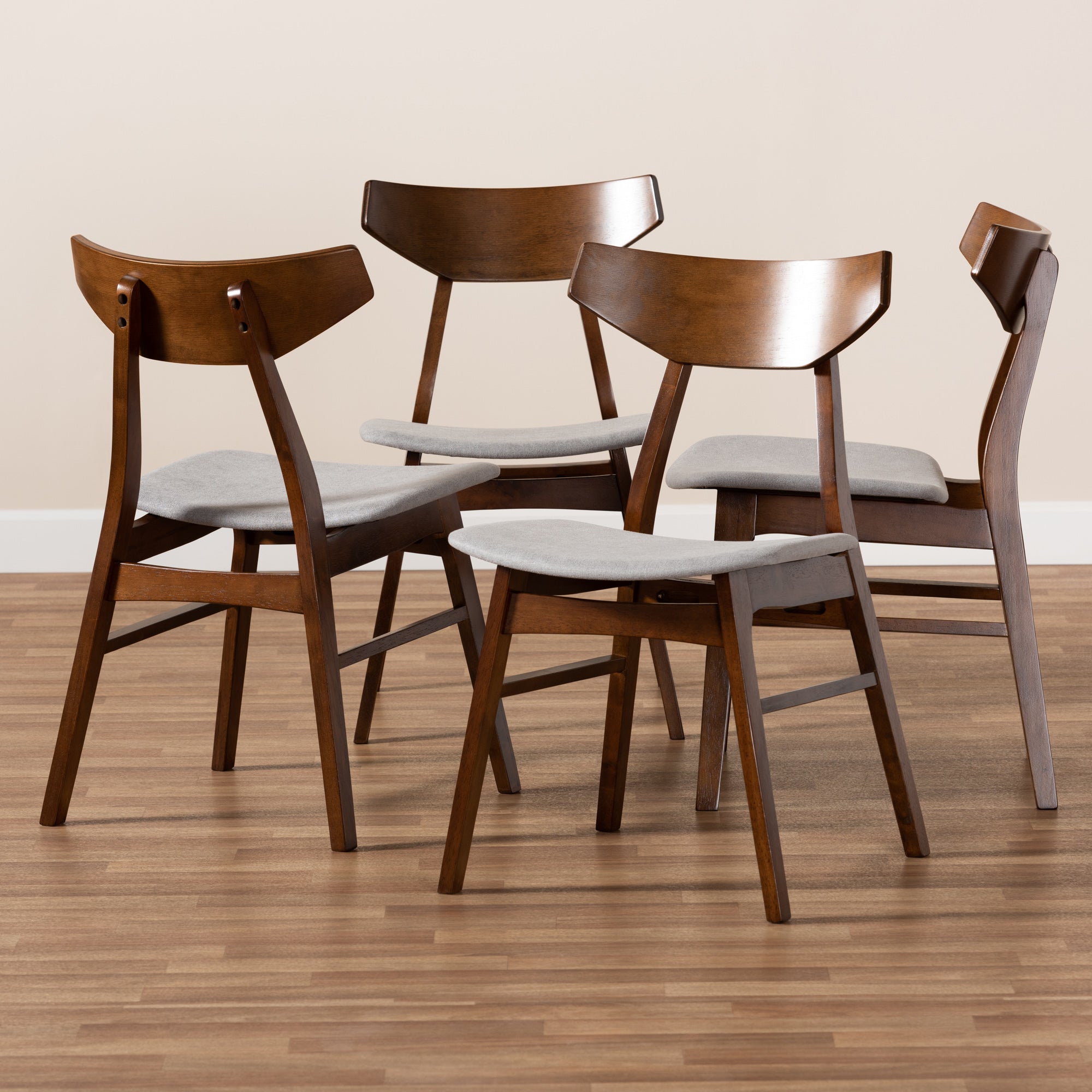 Baxton Studio Danica Mid-Century Modern Transitional Light Grey Fabric Upholstered and Walnut Brown Finished Wood 4-Piece Dining Chair Set