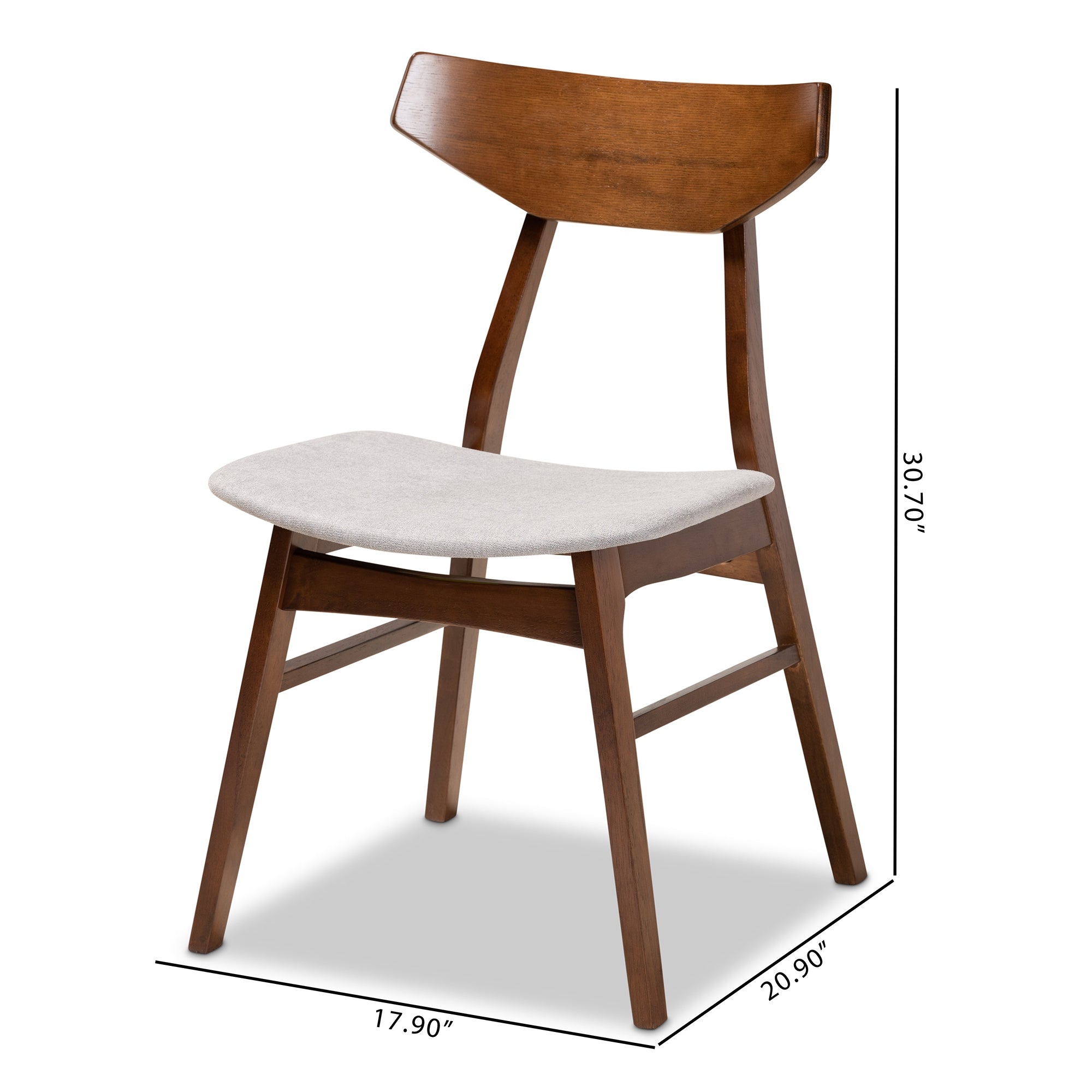 Baxton Studio Danica Mid-Century Modern Transitional Light Grey Fabric Upholstered and Walnut Brown Finished Wood 4-Piece Dining Chair Set