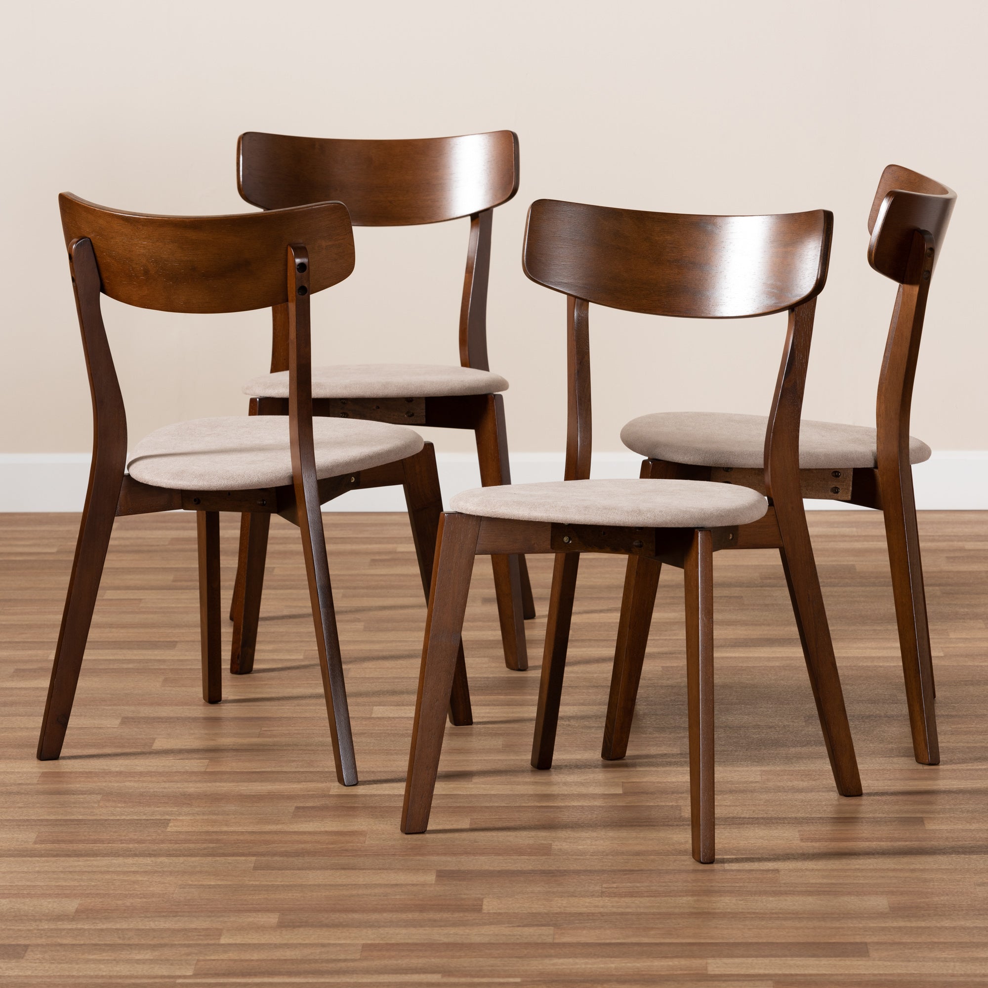 Baxton Studio Iora Mid-Century Modern Transitional Light Beige Fabric Upholstered and Walnut Brown Finished Wood 4-Piece Dining Chair Set