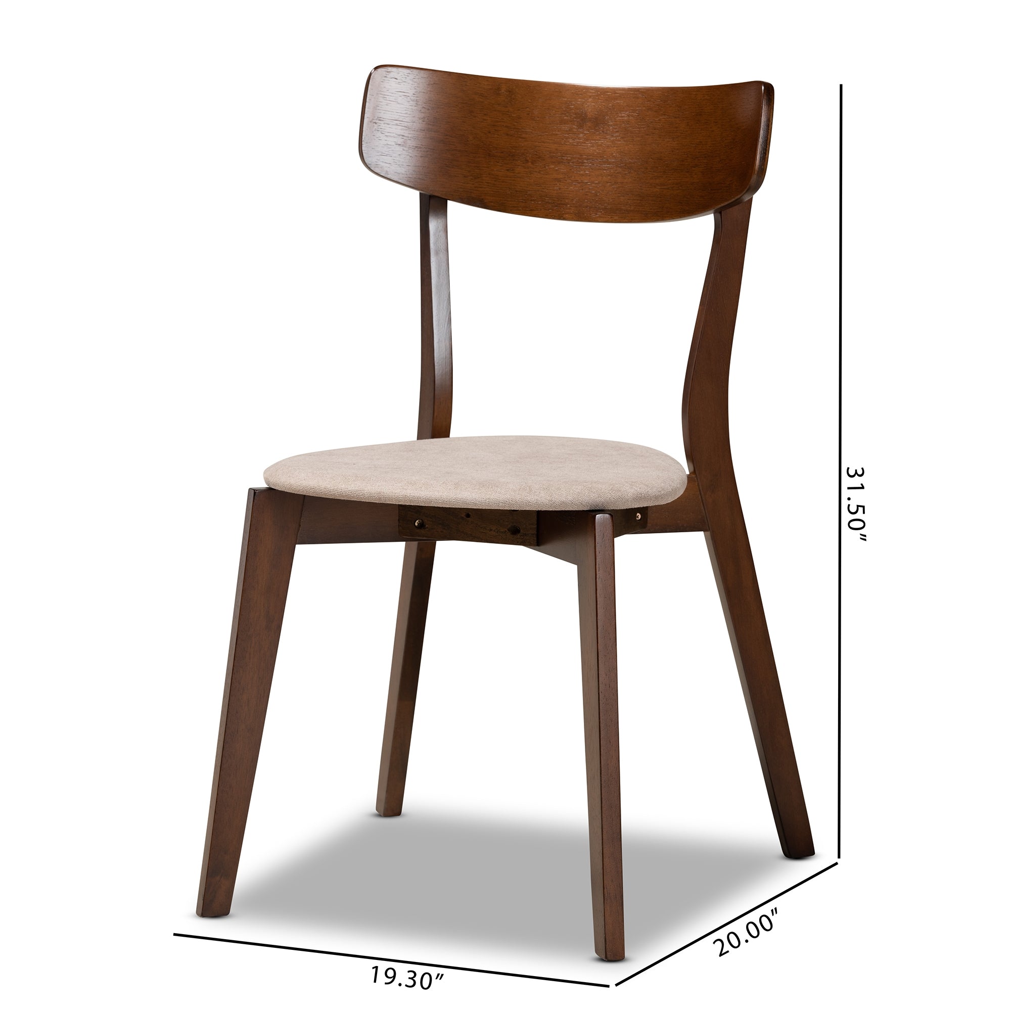 Baxton Studio Iora Mid-Century Modern Transitional Light Beige Fabric Upholstered and Walnut Brown Finished Wood 4-Piece Dining Chair Set