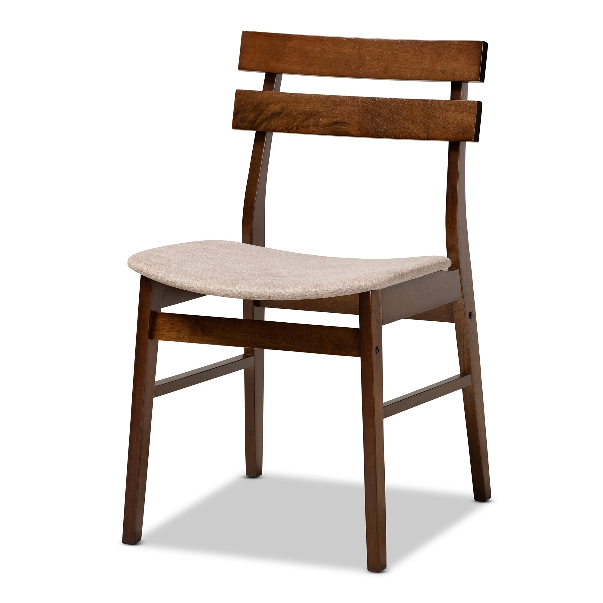Baxton Studio Eleri Mid-Century Modern Transitional Light Beige Fabric Upholstered and Walnut Brown Finished Wood 5-Piece Dining Set