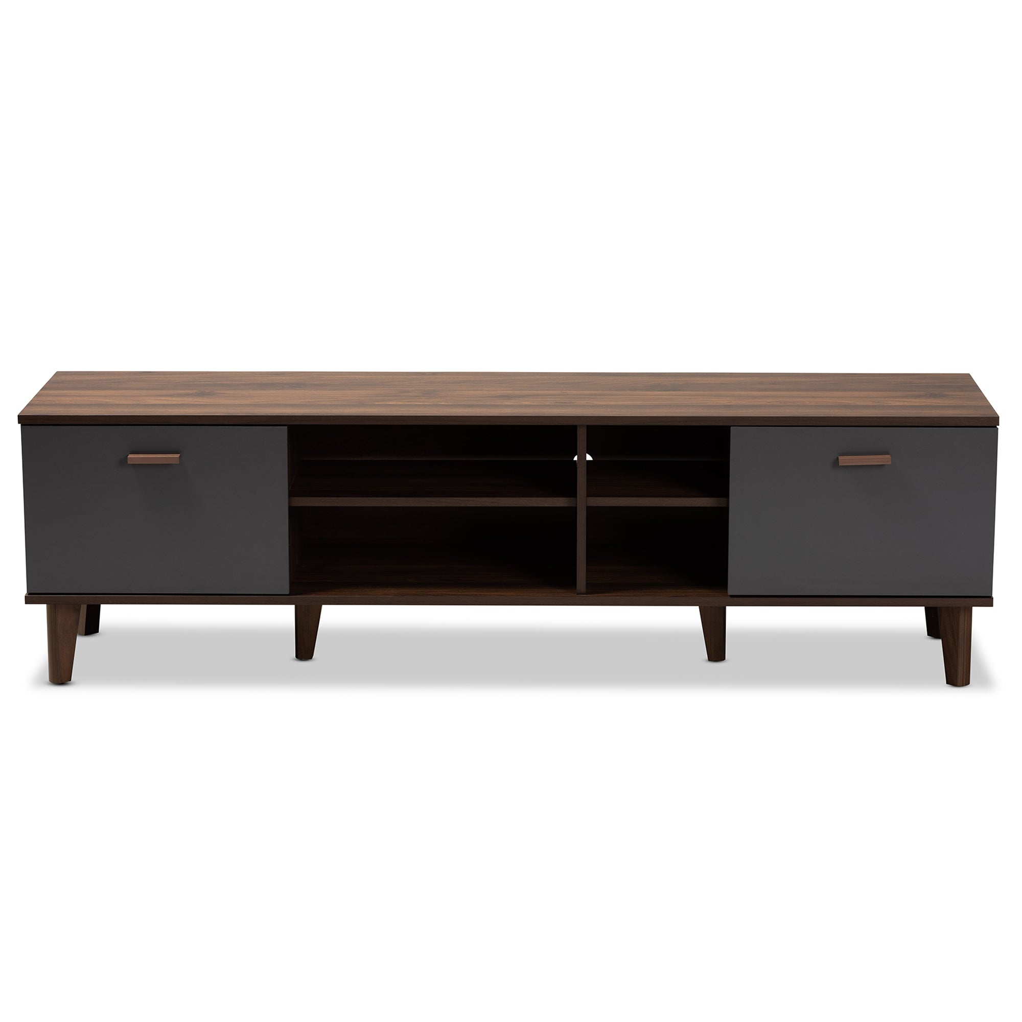 Baxton Studio Moina Mid-Century Modern Two-Tone Walnut Brown and Grey Finished Wood TV Stand