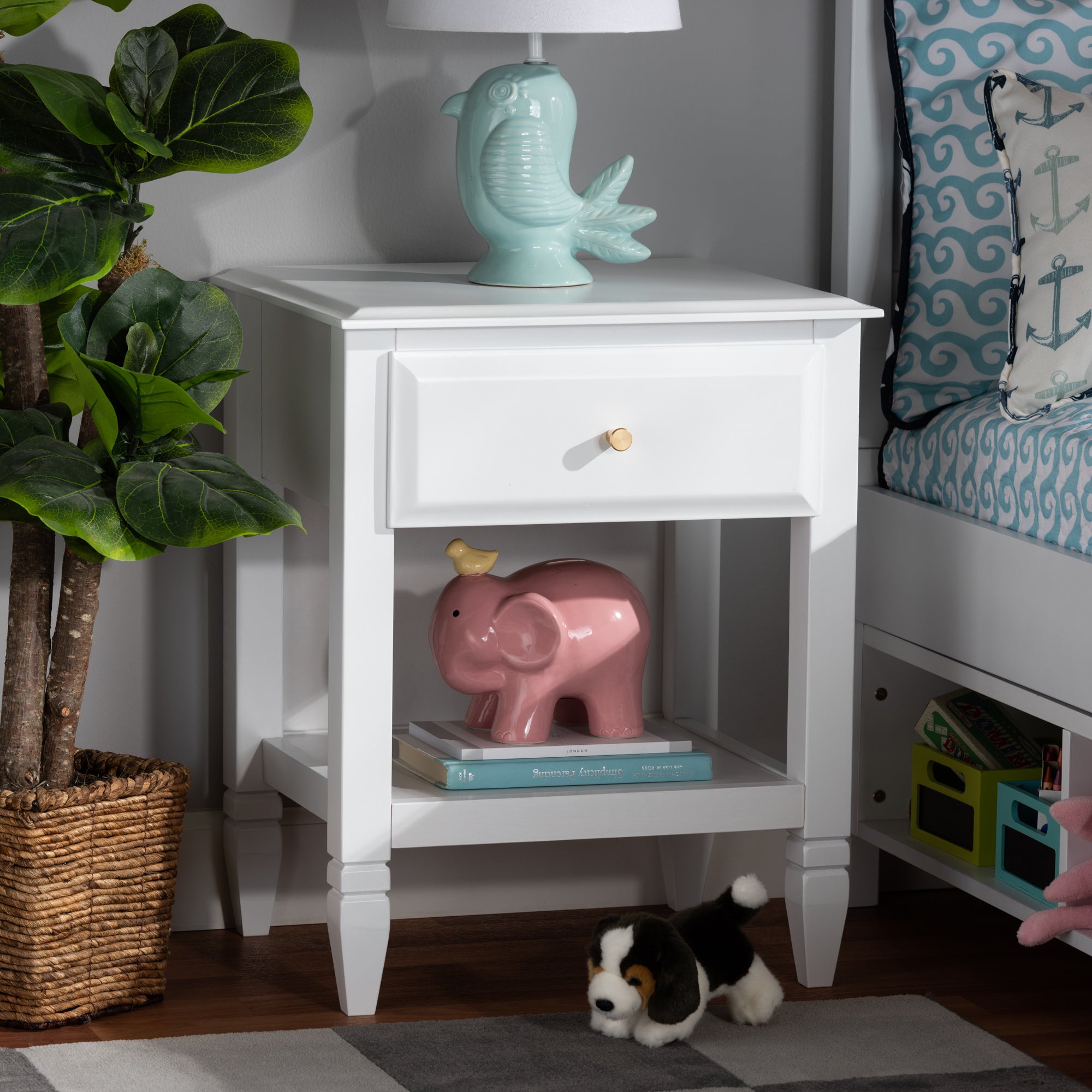 Baxton Studio Naomi Classic and Transitional White Finished Wood 1-Drawer Bedroom Nightstand