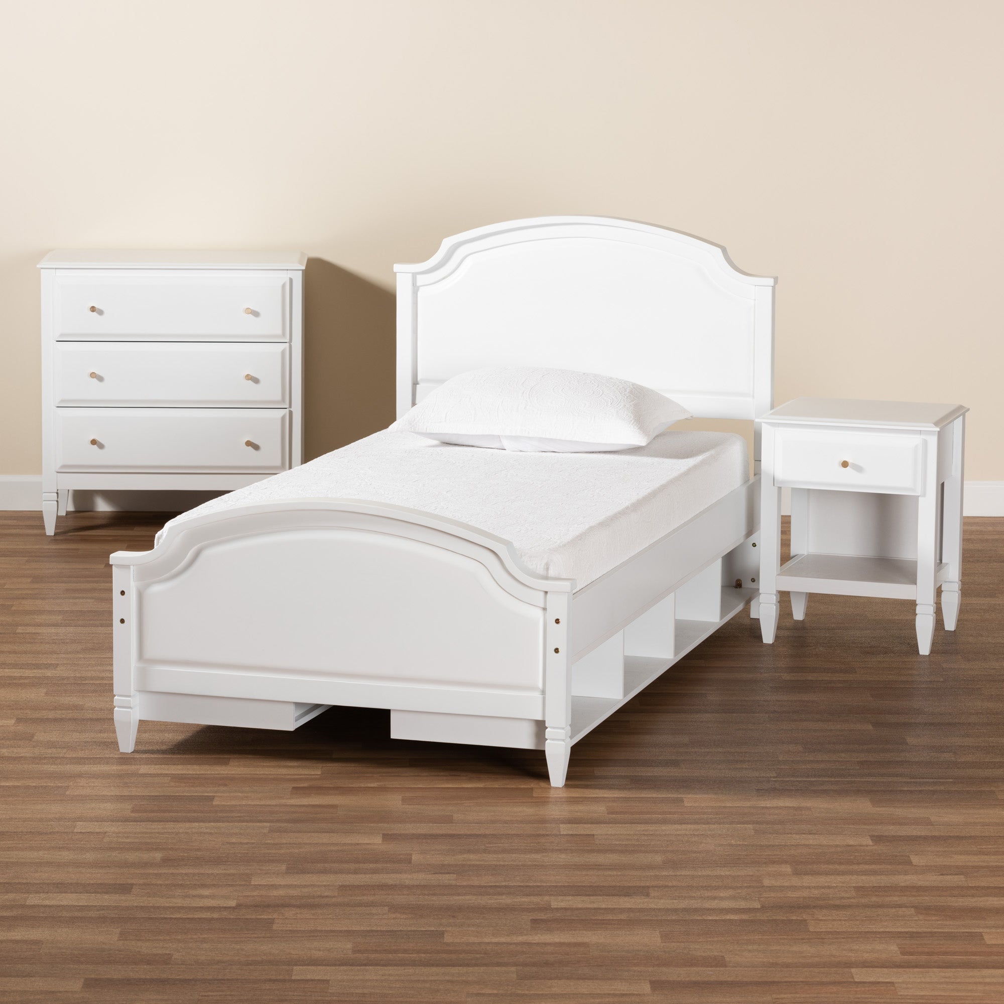 Baxton Studio Elise Classic and Transitional White Finished Wood Twin Size 3-Piece Bedroom Set