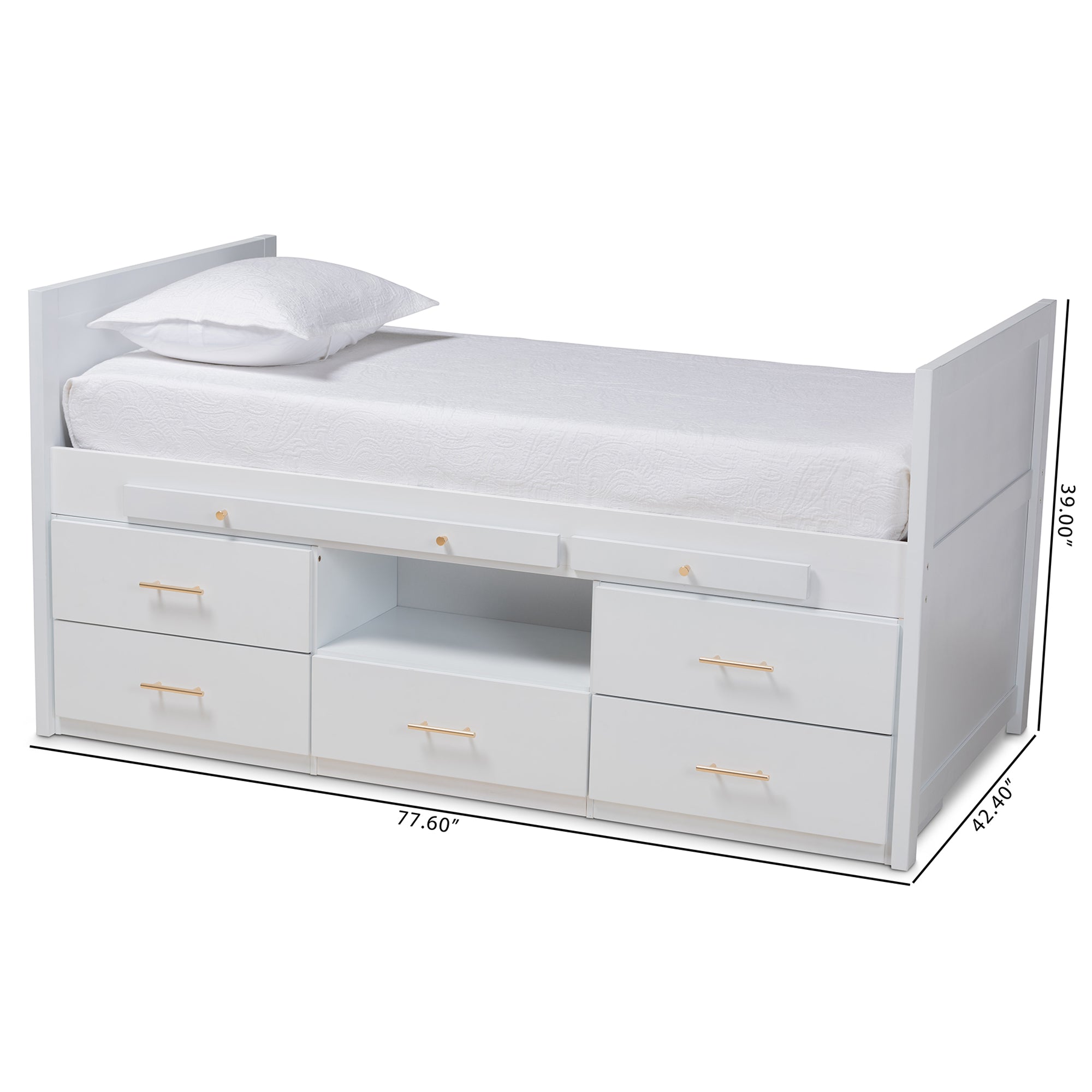 Baxton Studio Mirza Modern and Contemporary White Finished Wood 5-Drawer Twin Size Storage Bed with Pull-Out Desk