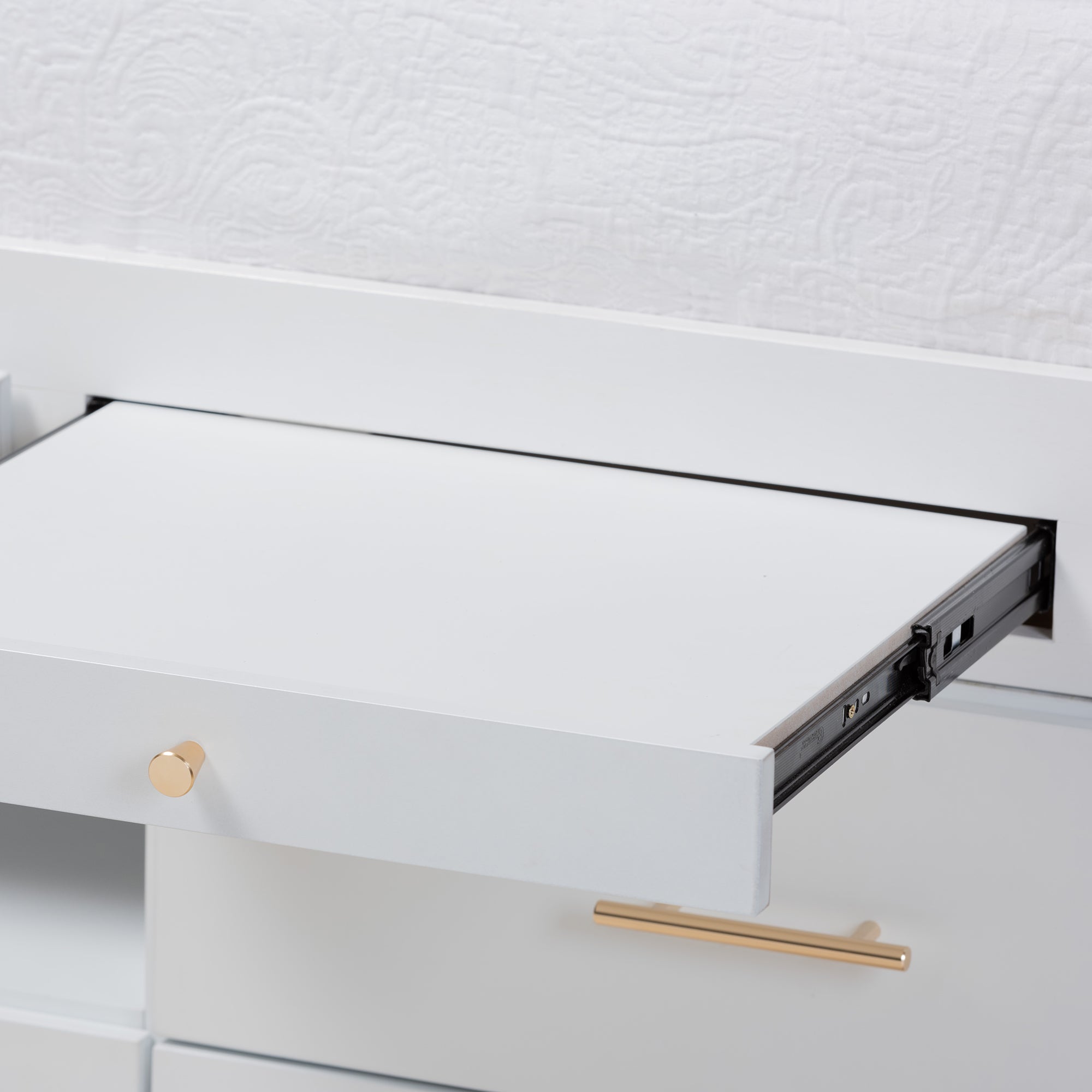 Baxton Studio Mirza Modern and Contemporary White Finished Wood 5-Drawer Twin Size Storage Bed with Pull-Out Desk