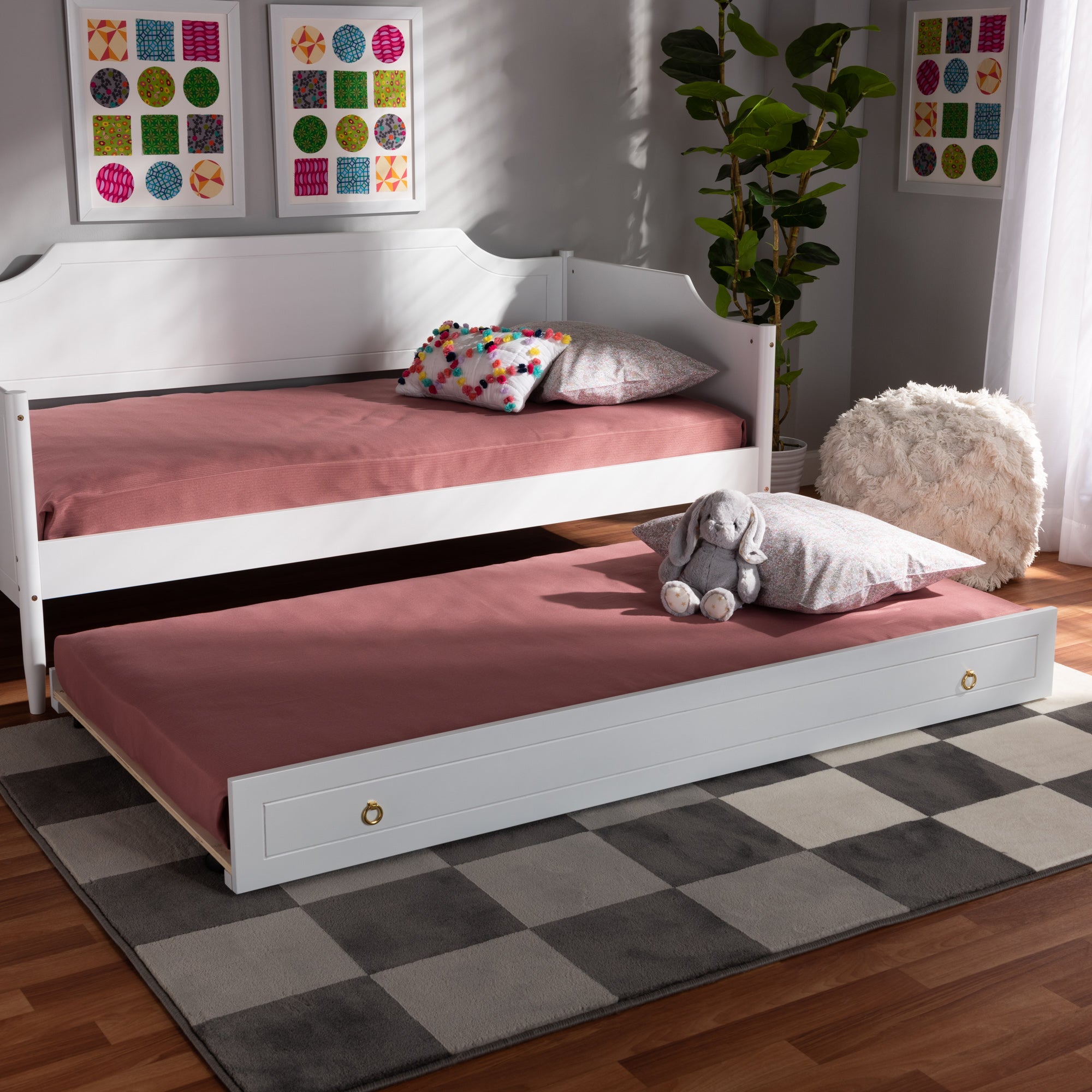 Baxton Studio Alya Classic Traditional Farmhouse White Finished Wood Twin Size Trundle
