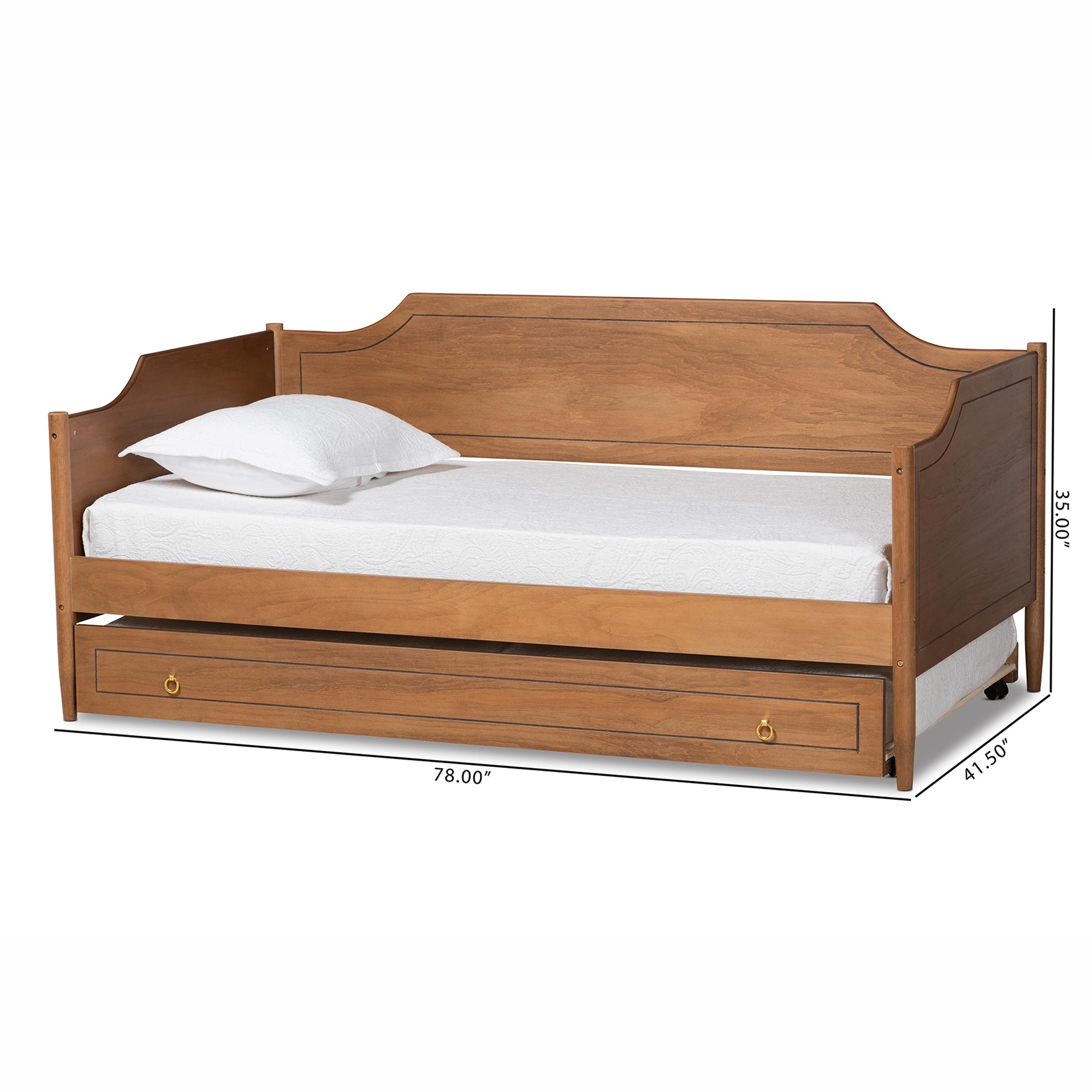 Baxton Studio Alya Classic Traditional Farmhouse Walnut Brown Finished Wood Twin Size Daybed with Roll-Out Trundle Bed