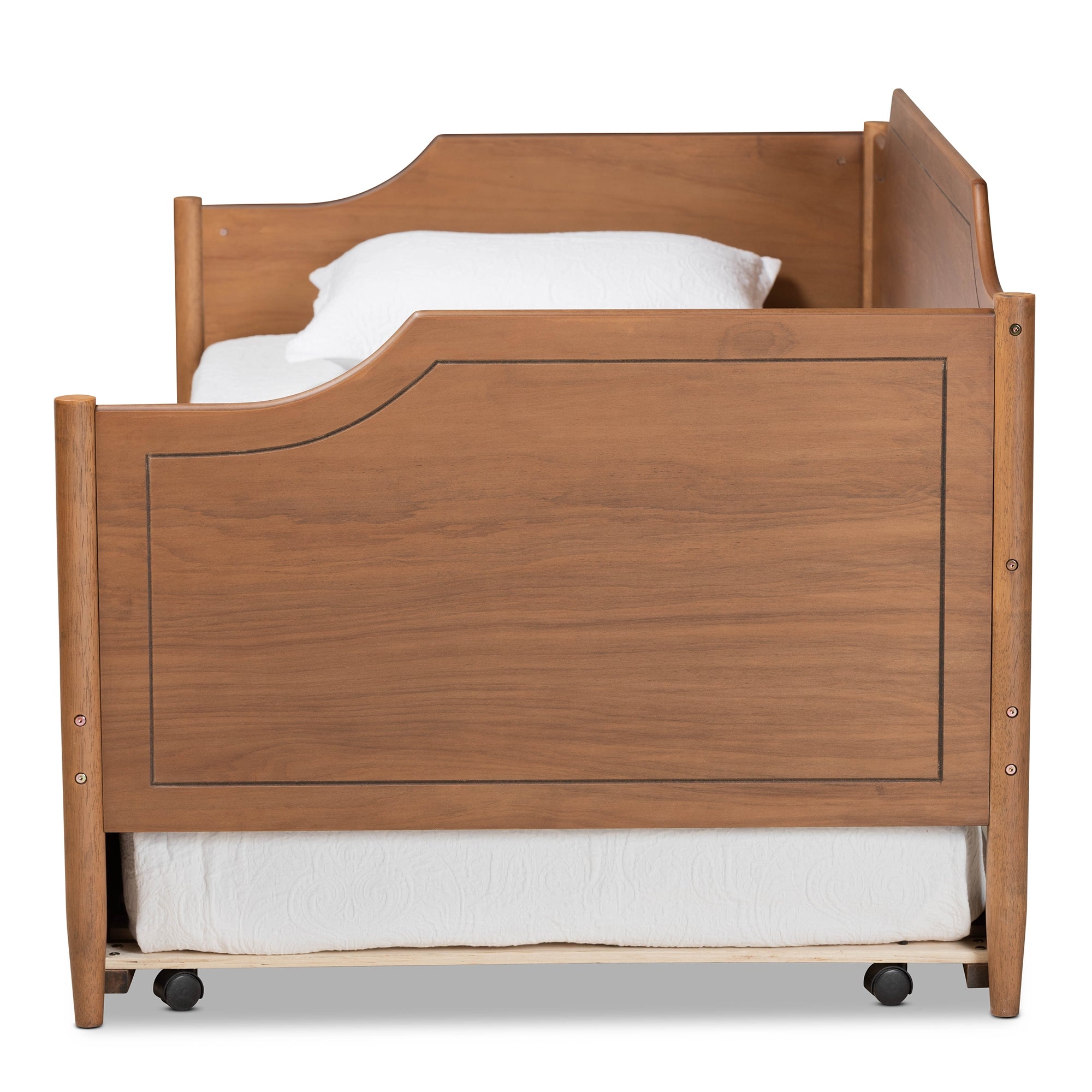 Baxton Studio Alya Classic Traditional Farmhouse Walnut Brown Finished Wood Twin Size Daybed with Roll-Out Trundle Bed