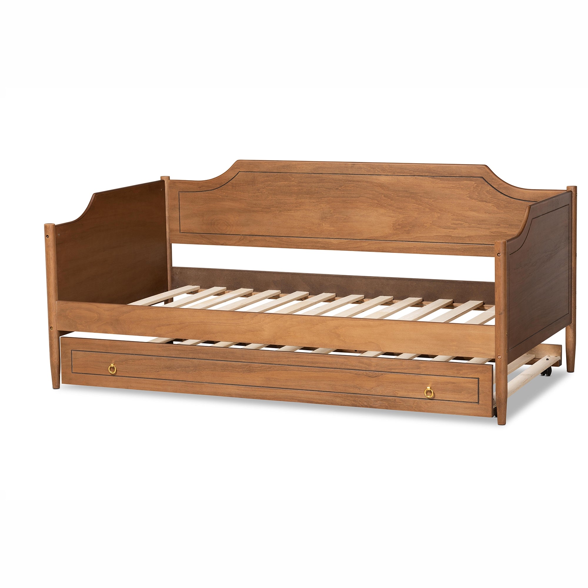 Baxton Studio Alya Classic Traditional Farmhouse Walnut Brown Finished Wood Twin Size Daybed with Roll-Out Trundle Bed