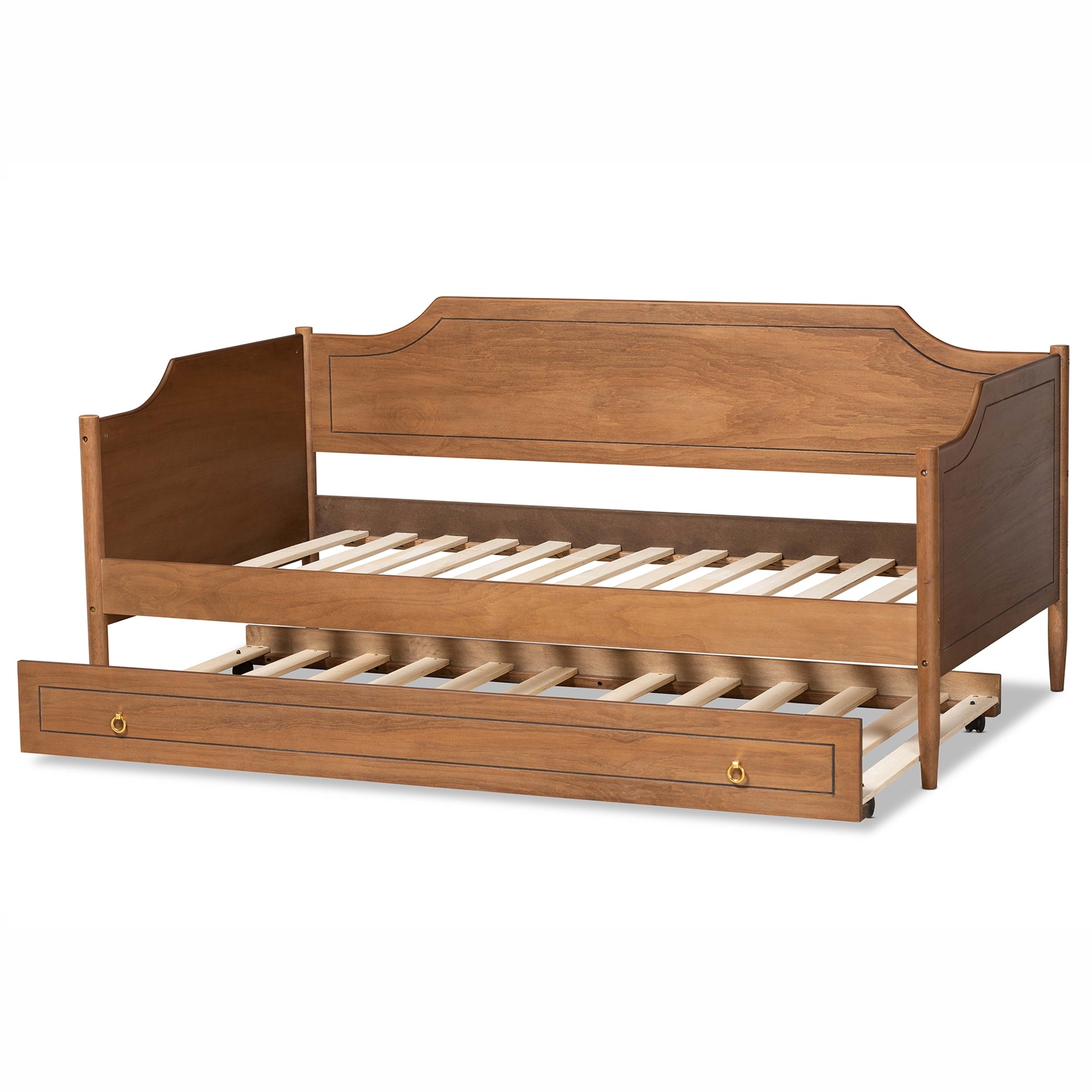 Baxton Studio Alya Classic Traditional Farmhouse Walnut Brown Finished Wood Twin Size Daybed with Roll-Out Trundle Bed
