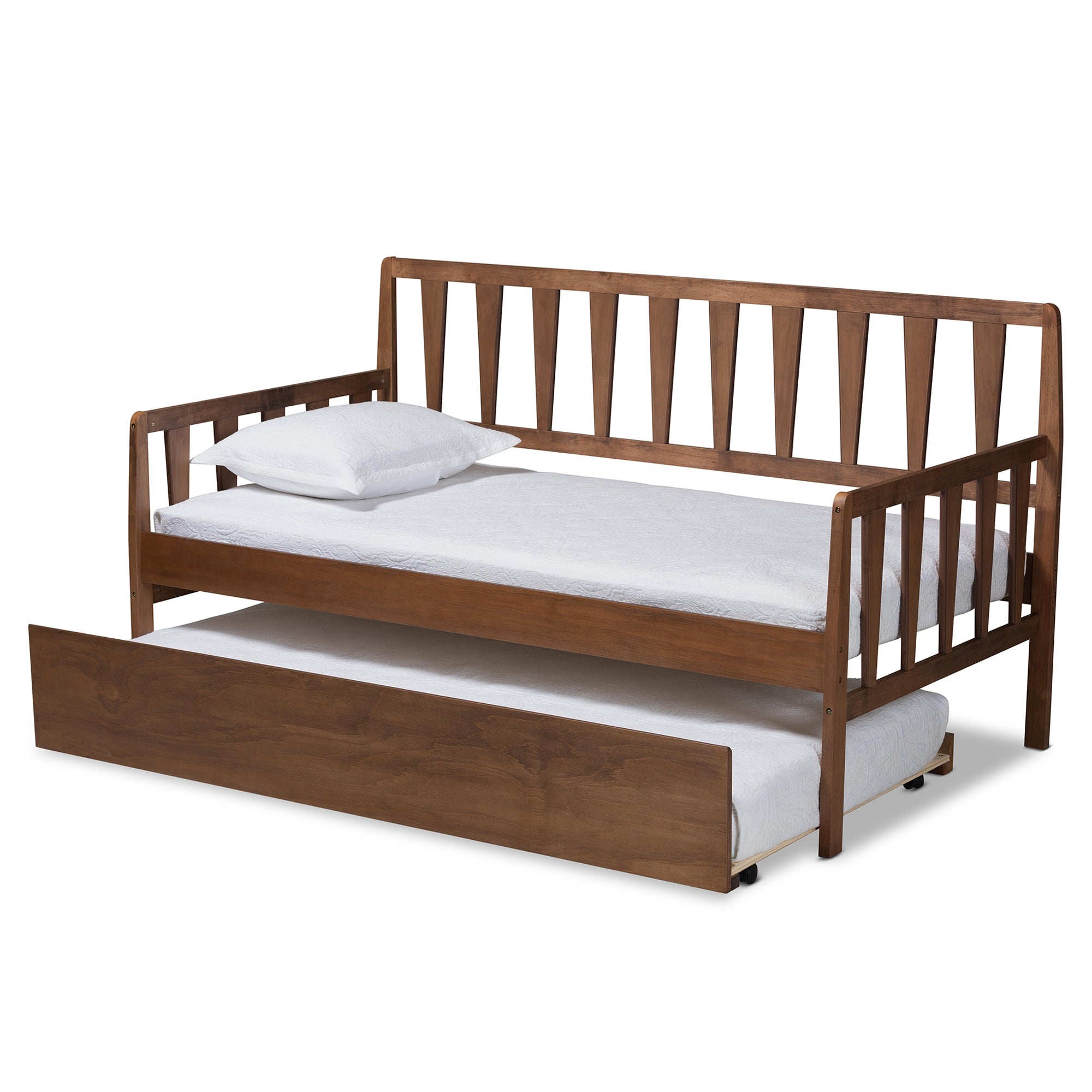 Baxton Studio Midori Modern and Contemporary Transitional Walnut Brown Finished Wood Twin Size Daybed with Roll-Out Trundle Bed