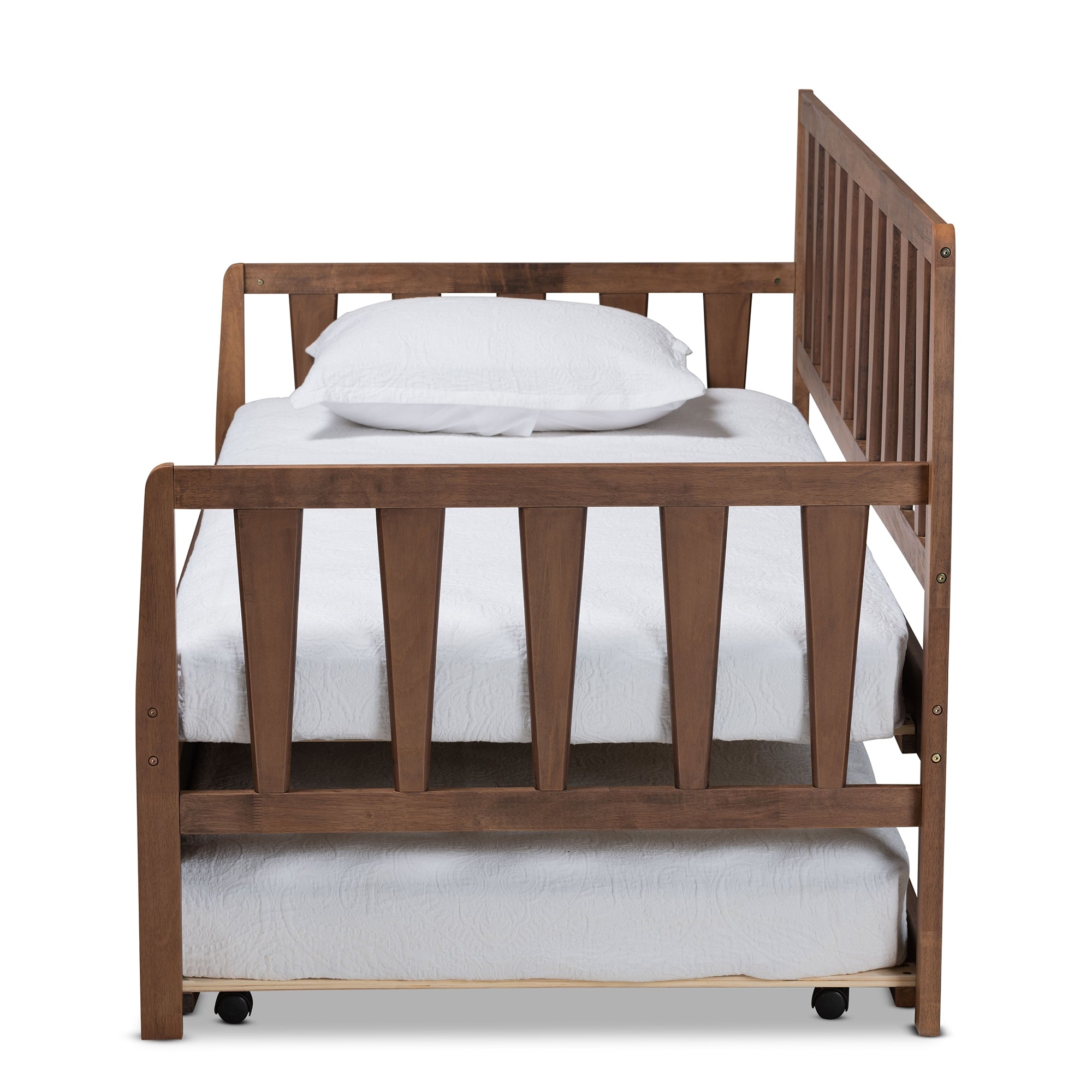 Baxton Studio Midori Modern and Contemporary Transitional Walnut Brown Finished Wood Twin Size Daybed with Roll-Out Trundle Bed