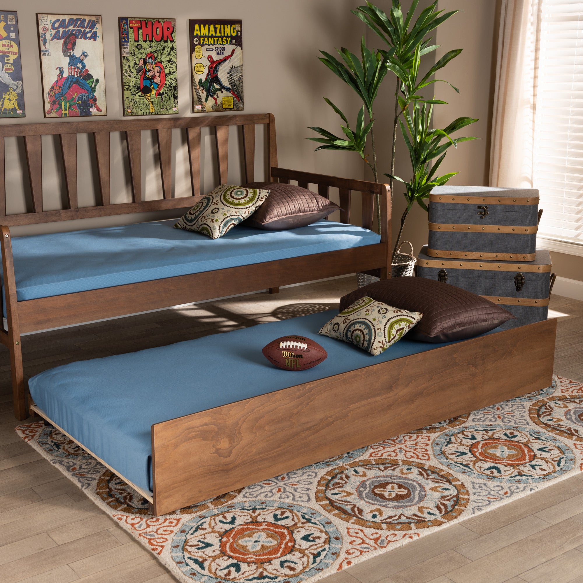 Baxton Studio Midori Modern and Contemporary Transitional Walnut Brown Finished Wood Twin Size Trundle Bed