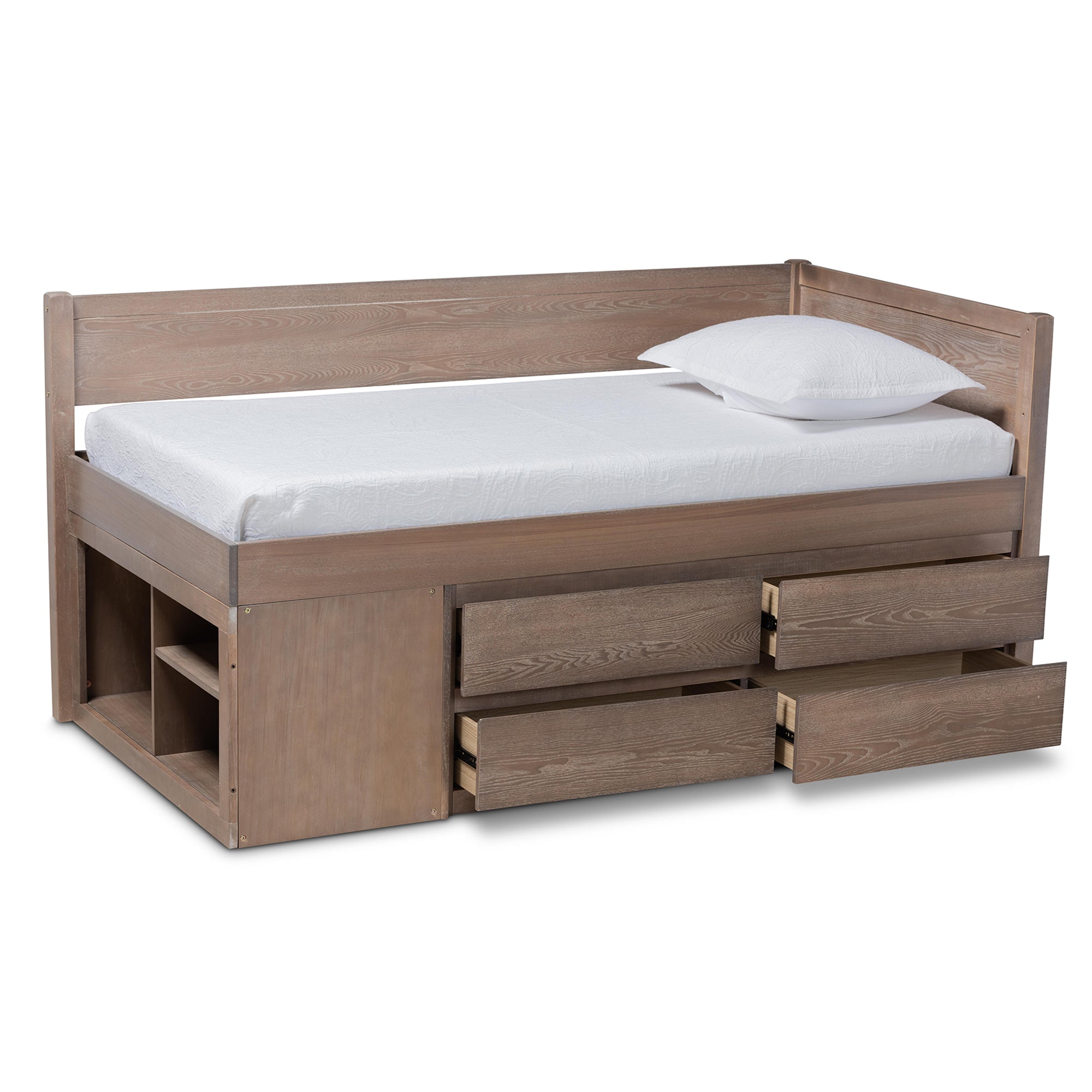 Baxton Studio Levon Modern and Contemporary Antique Oak Finished Wood 4-Drawer Twin Size Storage Bed