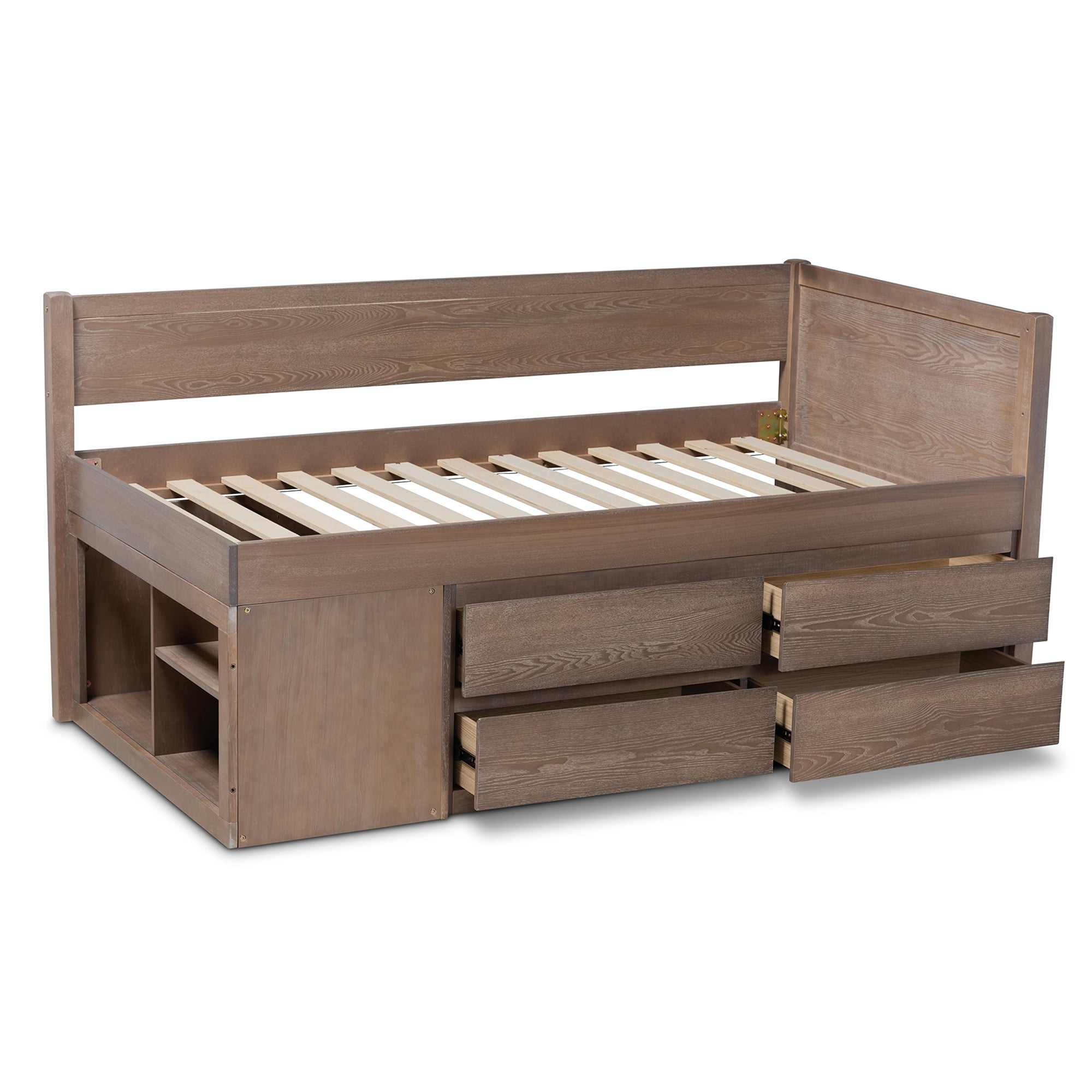 Baxton Studio Levon Modern and Contemporary Antique Oak Finished Wood 4-Drawer Twin Size Storage Bed