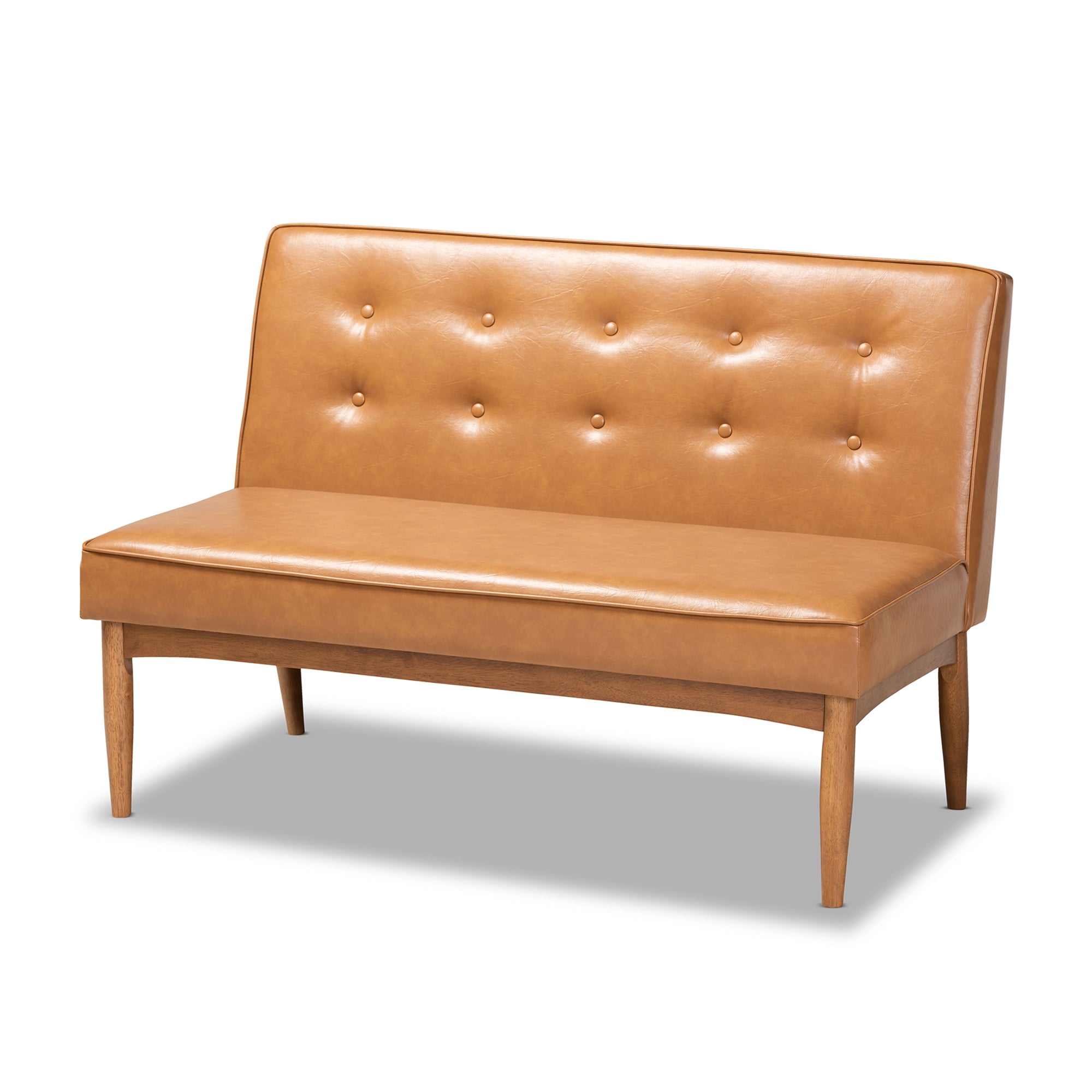 Baxton Studio Arvid Mid-Century Modern Tan Faux Leather Upholstered and Walnut Brown Finished Wood 5-Piece Dining Nook Set