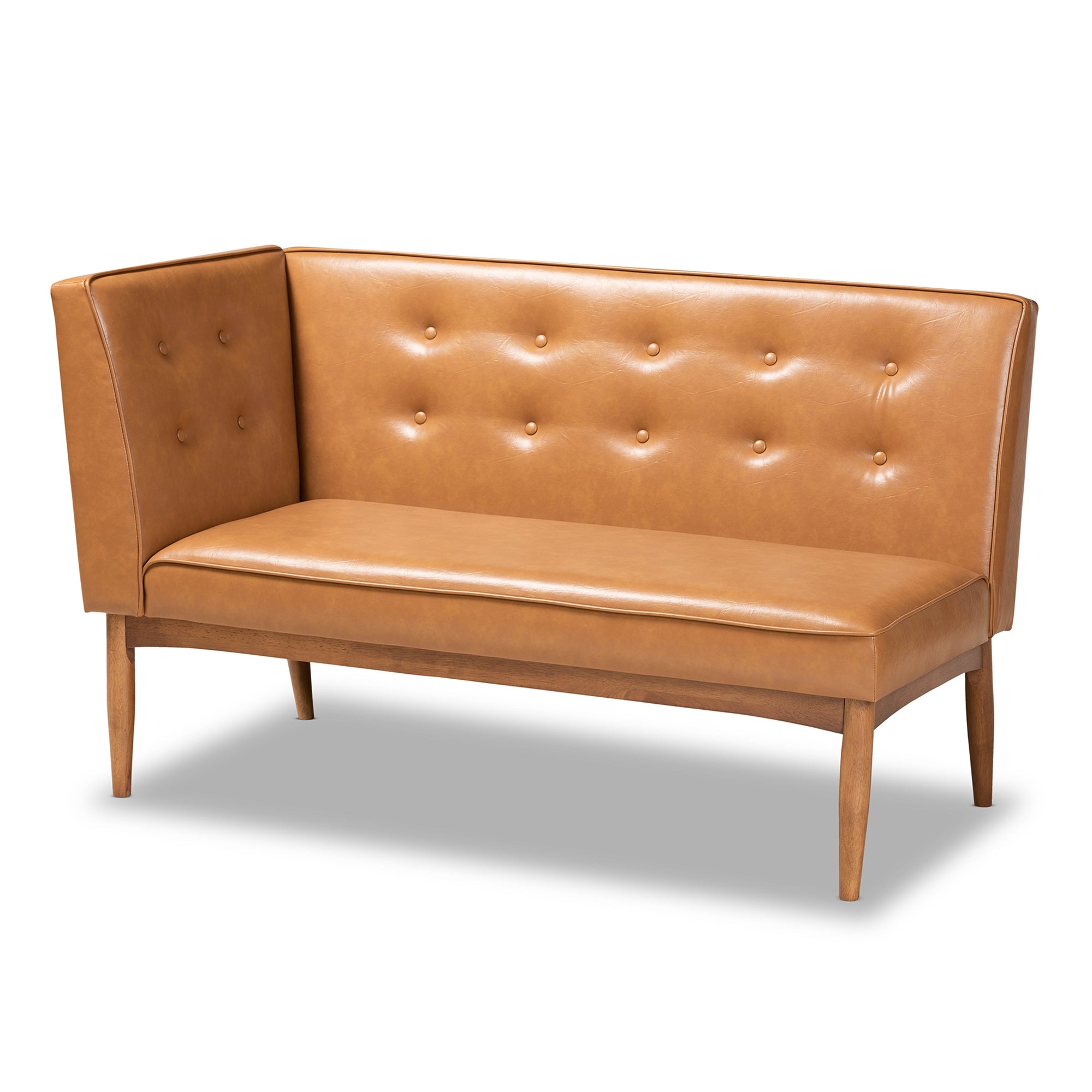 Baxton Studio Arvid Mid-Century Modern Tan Faux Leather Upholstered and Walnut Brown Finished Wood 5-Piece Dining Nook Set
