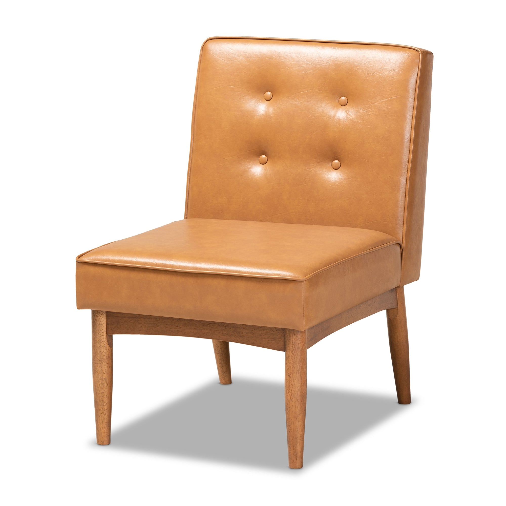 Baxton Studio Arvid Mid-Century Modern Tan Faux Leather Upholstered and Walnut Brown Finished Wood 5-Piece Dining Nook Set