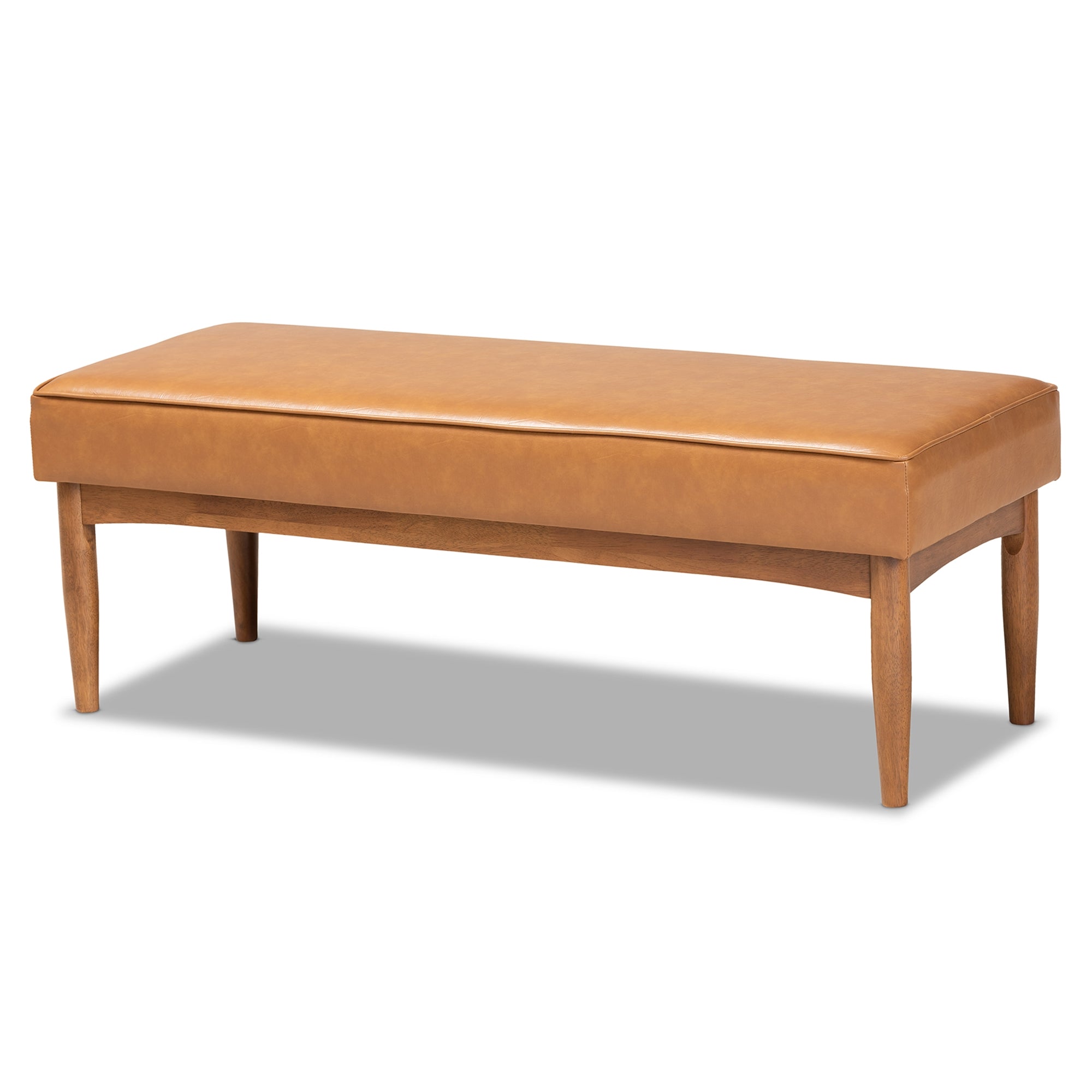 Baxton Studio Arvid Mid-Century Modern Tan Faux Leather Upholstered and Walnut Brown Finished Wood 5-Piece Dining Nook Set