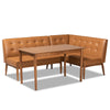 Baxton Studio Arvid Mid-Century Modern Tan Faux Leather Upholstered and Walnut Brown Finished Wood 3-Piece Dining Nook Set