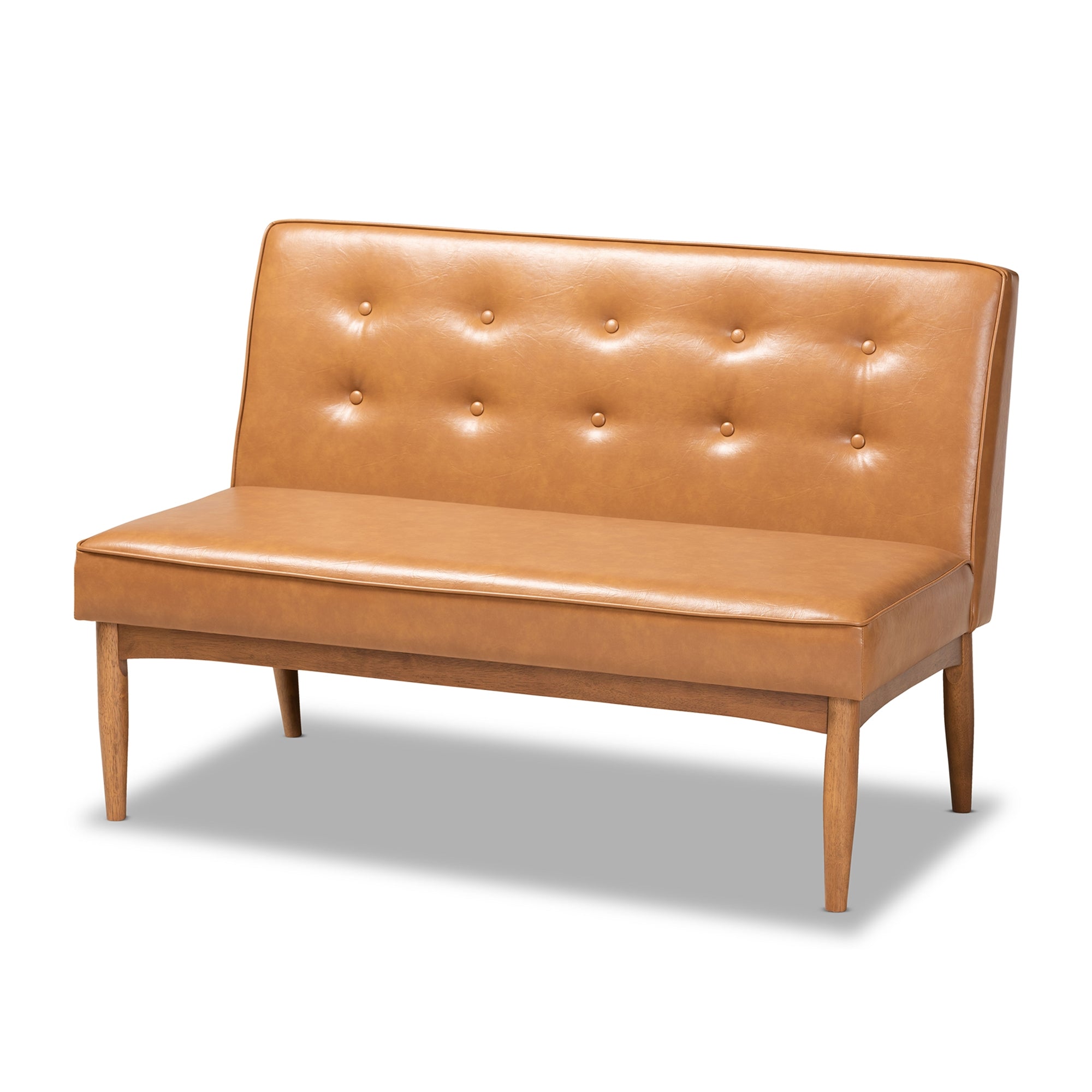 Baxton Studio Arvid Mid-Century Modern Tan Faux Leather Upholstered and Walnut Brown Finished Wood 3-Piece Dining Nook Set