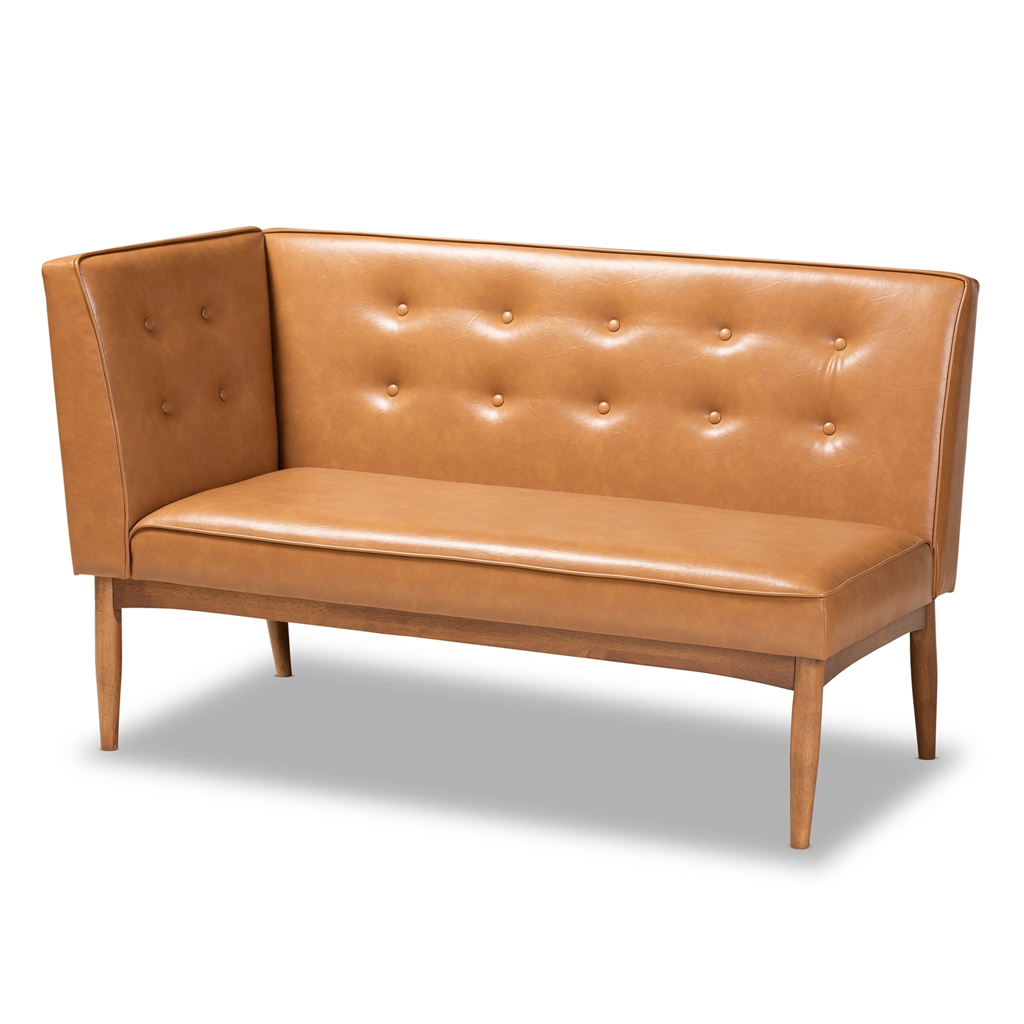 Baxton Studio Arvid Mid-Century Modern Tan Faux Leather Upholstered and Walnut Brown Finished Wood 3-Piece Dining Nook Set