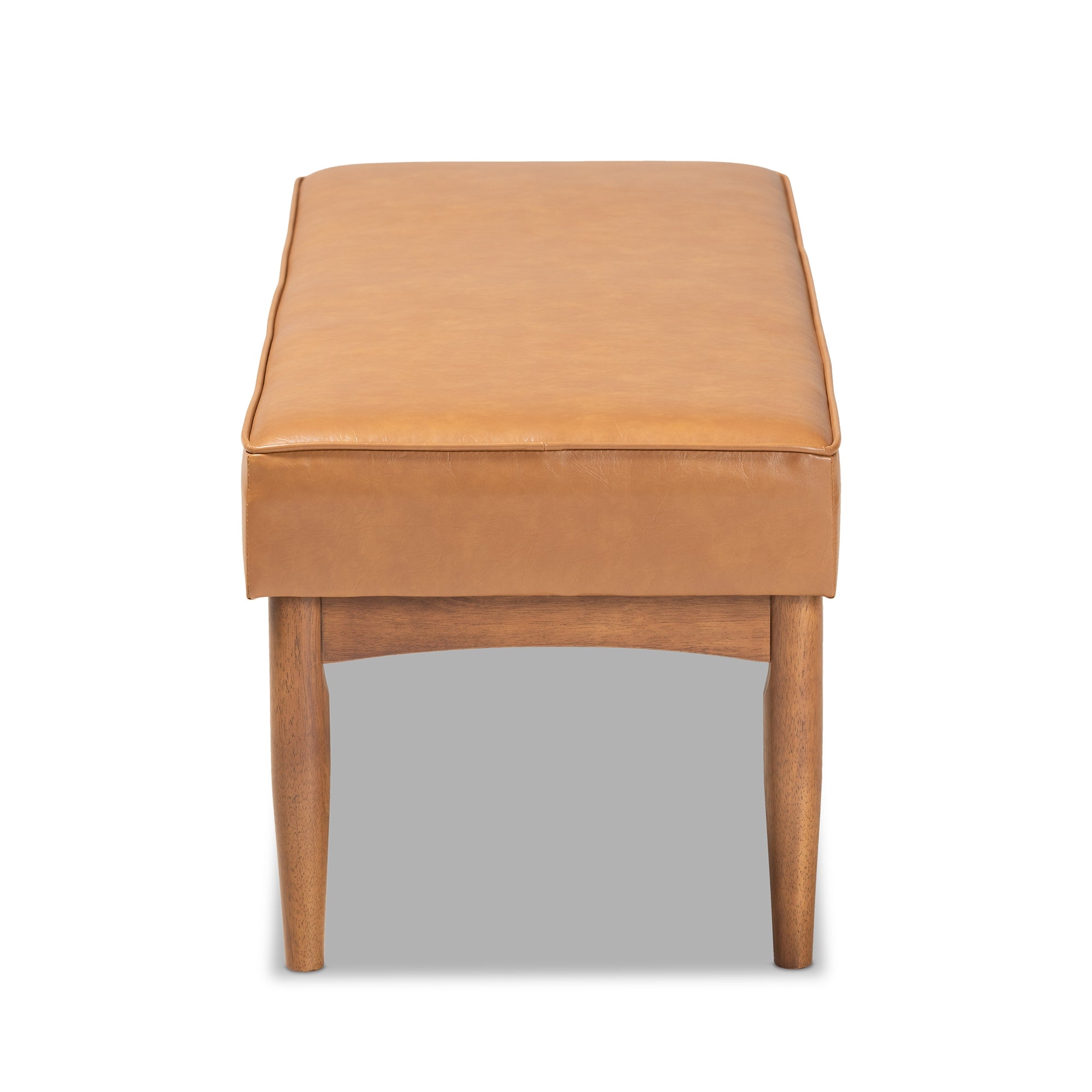 Baxton Studio Arvid Mid-Century Modern Tan Faux Leather Upholstered and Walnut Brown Finished Wood Dining Bench