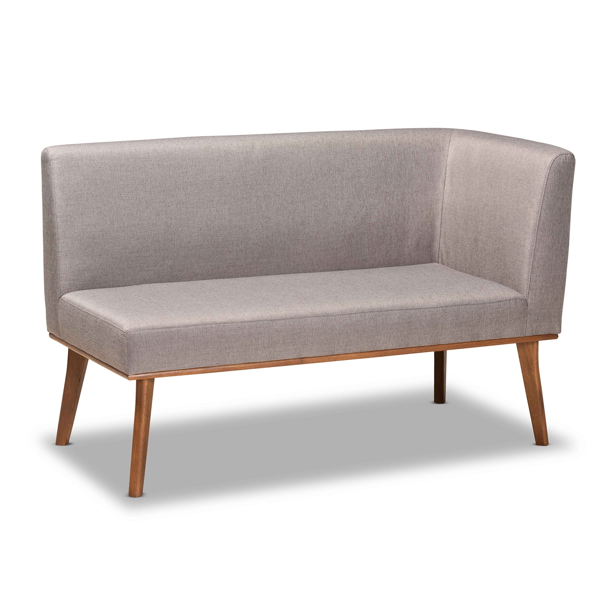 Baxton Studio Odessa Mid-Century Modern Grey Fabric Upholstered and Walnut Brown Finished 2-Piece Wood Dining Nook Banquette Set