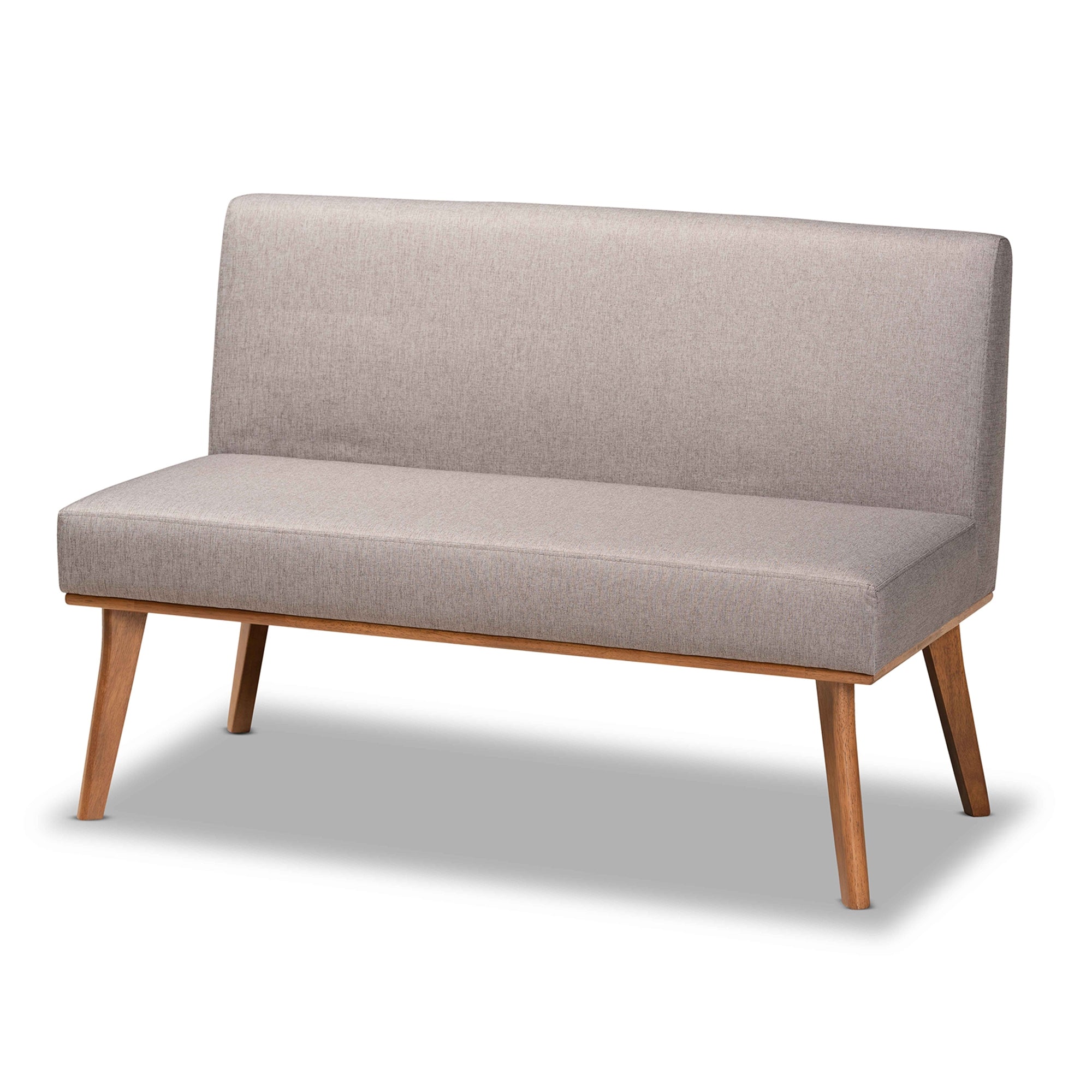 Baxton Studio Odessa Mid-Century Modern Grey Fabric Upholstered and Walnut Brown Finished 2-Piece Wood Dining Nook Banquette Set