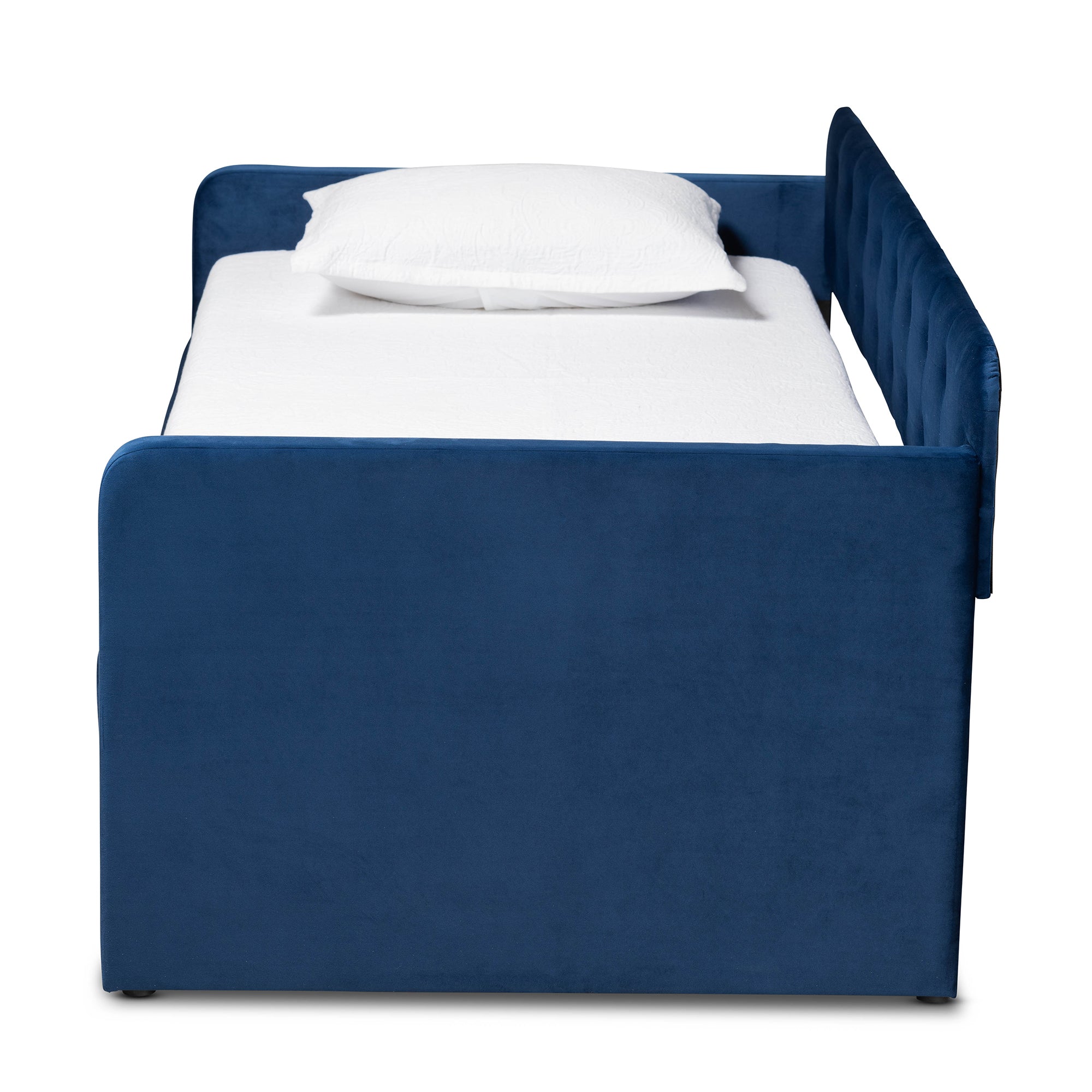 Baxton Studio Jona Modern and Contemporary Transitional Navy Blue Velvet Fabric Upholstered and Button Tufted Twin Size Daybed with Trundle