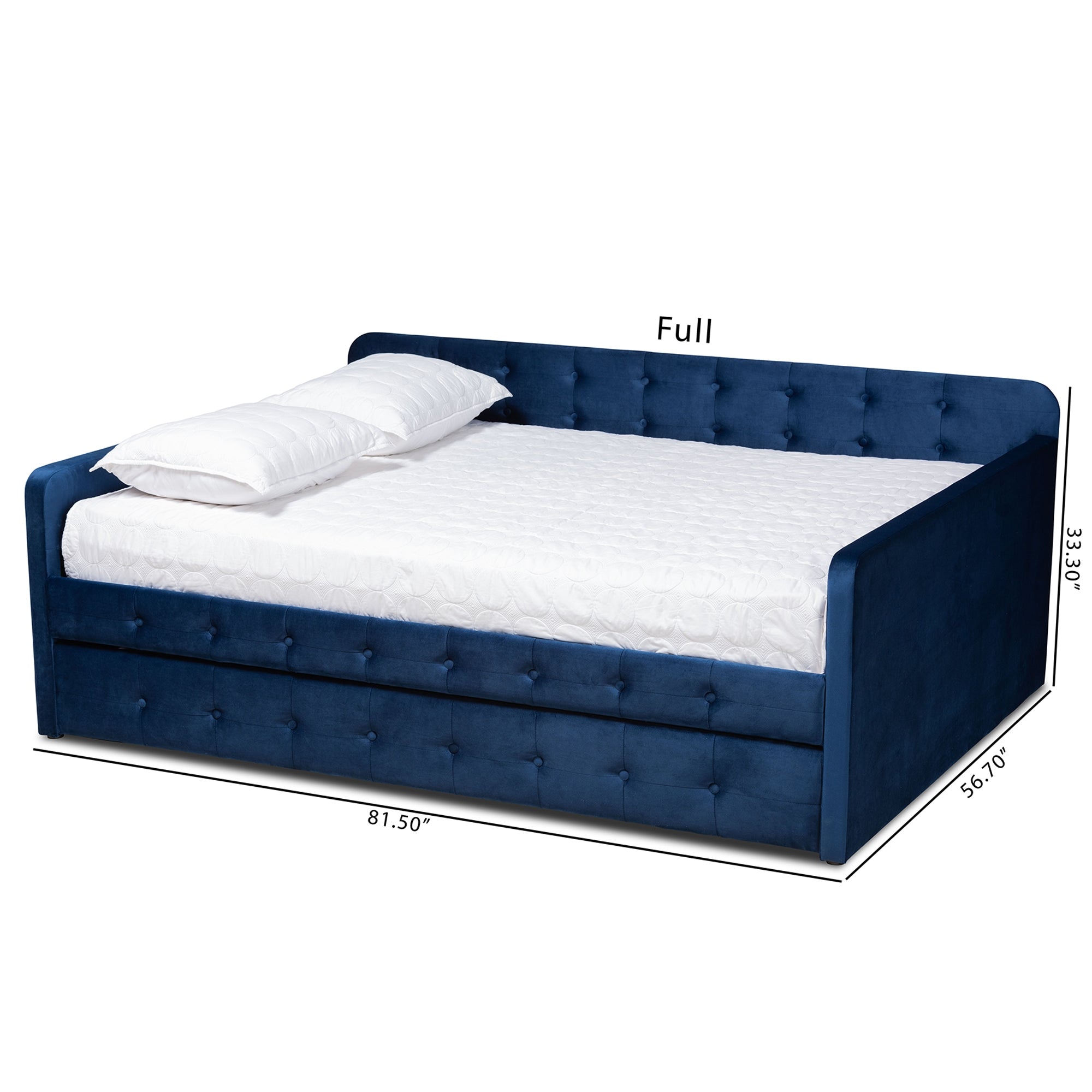 Baxton Studio Jona Modern and Contemporary Transitional Navy Blue Velvet Fabric Upholstered and Button Tufted Full Size Daybed with Trundle