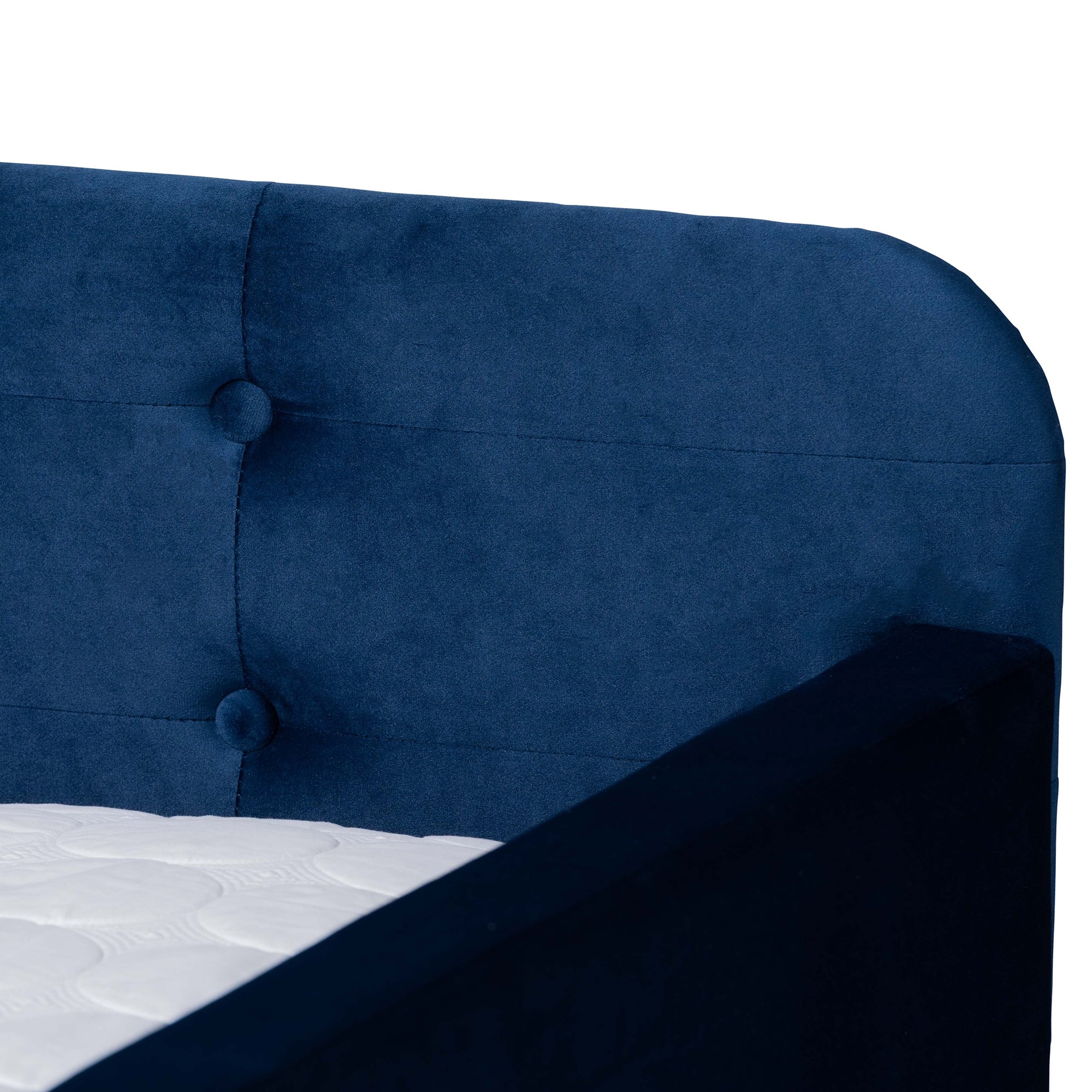 Baxton Studio Jona Modern and Contemporary Transitional Navy Blue Velvet Fabric Upholstered and Button Tufted Full Size Daybed with Trundle