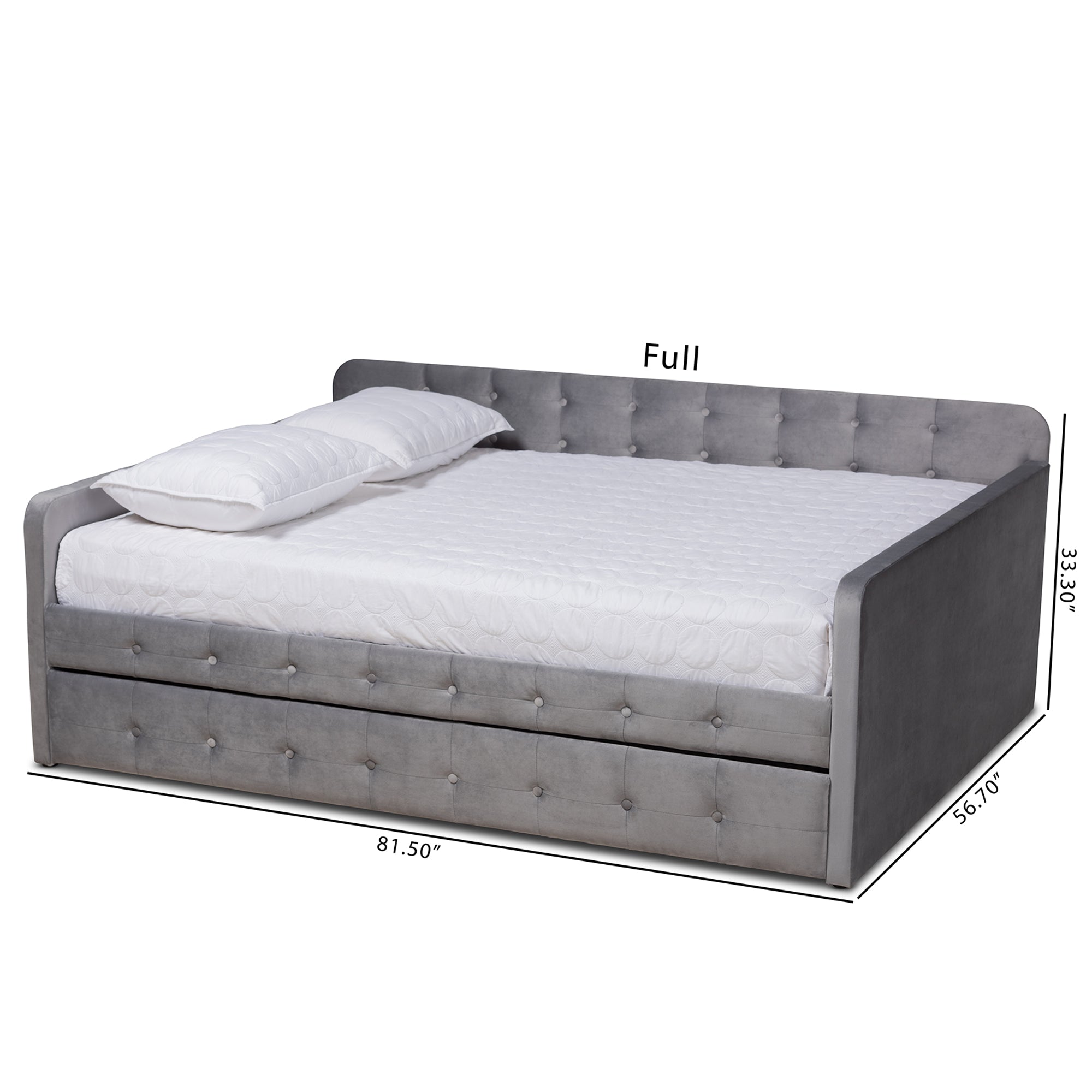 Baxton Studio Jona Modern and Contemporary Transitional Grey Velvet Fabric Upholstered and Button Tufted Full Size Daybed with Trundle