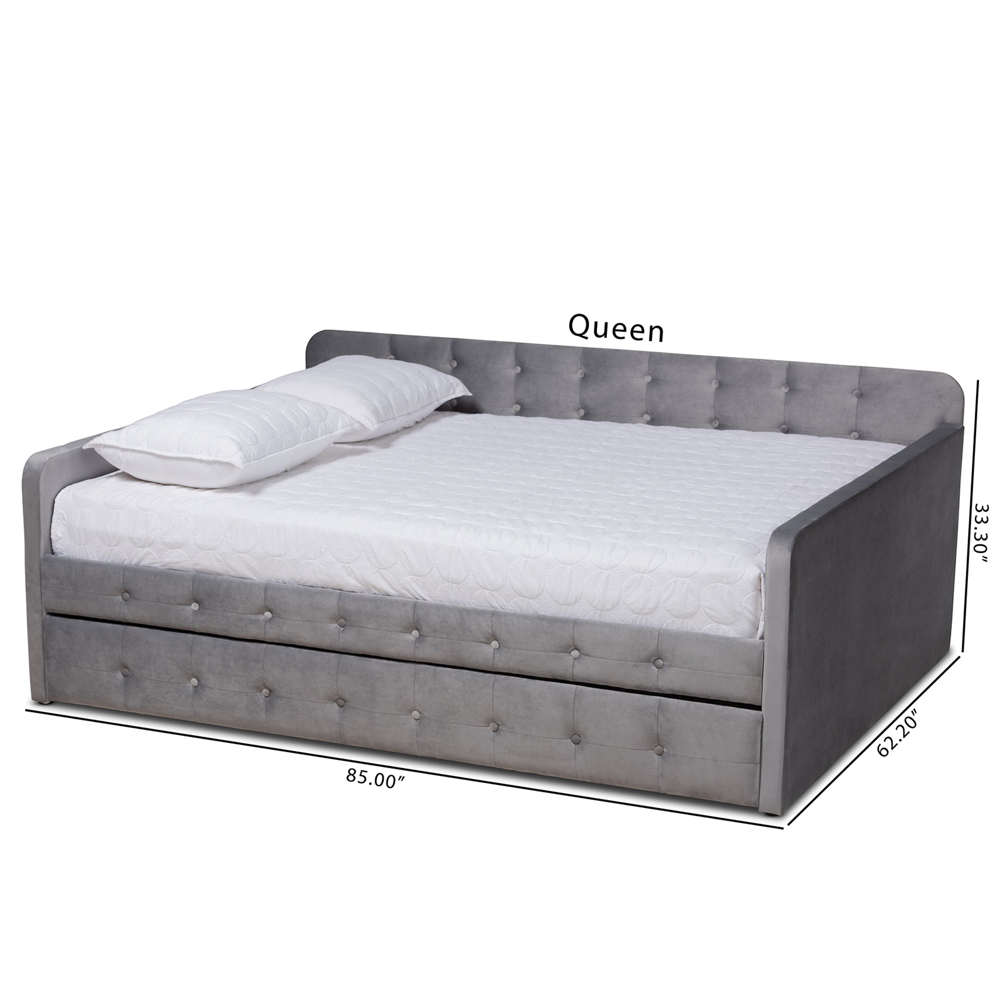 Baxton Studio Jona Modern and Contemporary Transitional Grey Velvet Fabric Upholstered and Button Tufted Queen Size Daybed with Trundle