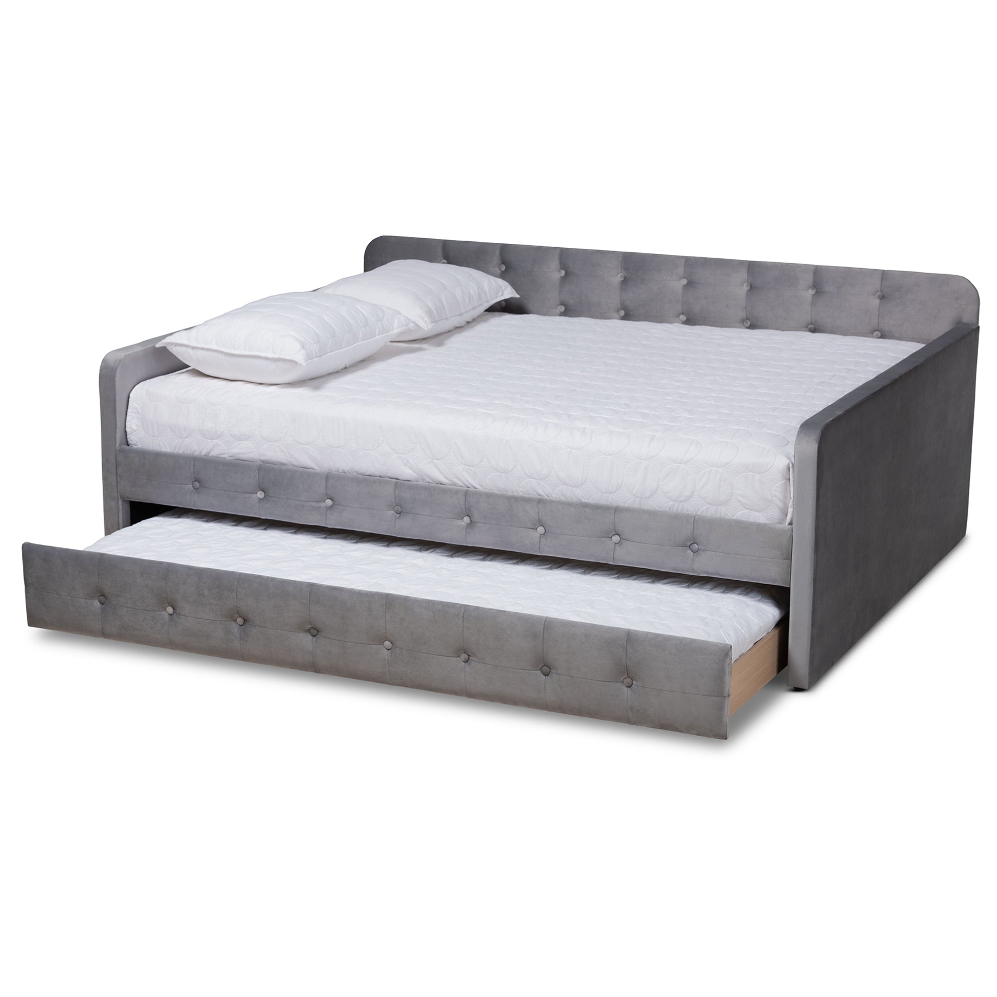 Baxton Studio Jona Modern and Contemporary Transitional Grey Velvet Fabric Upholstered and Button Tufted Full Size Daybed with Trundle