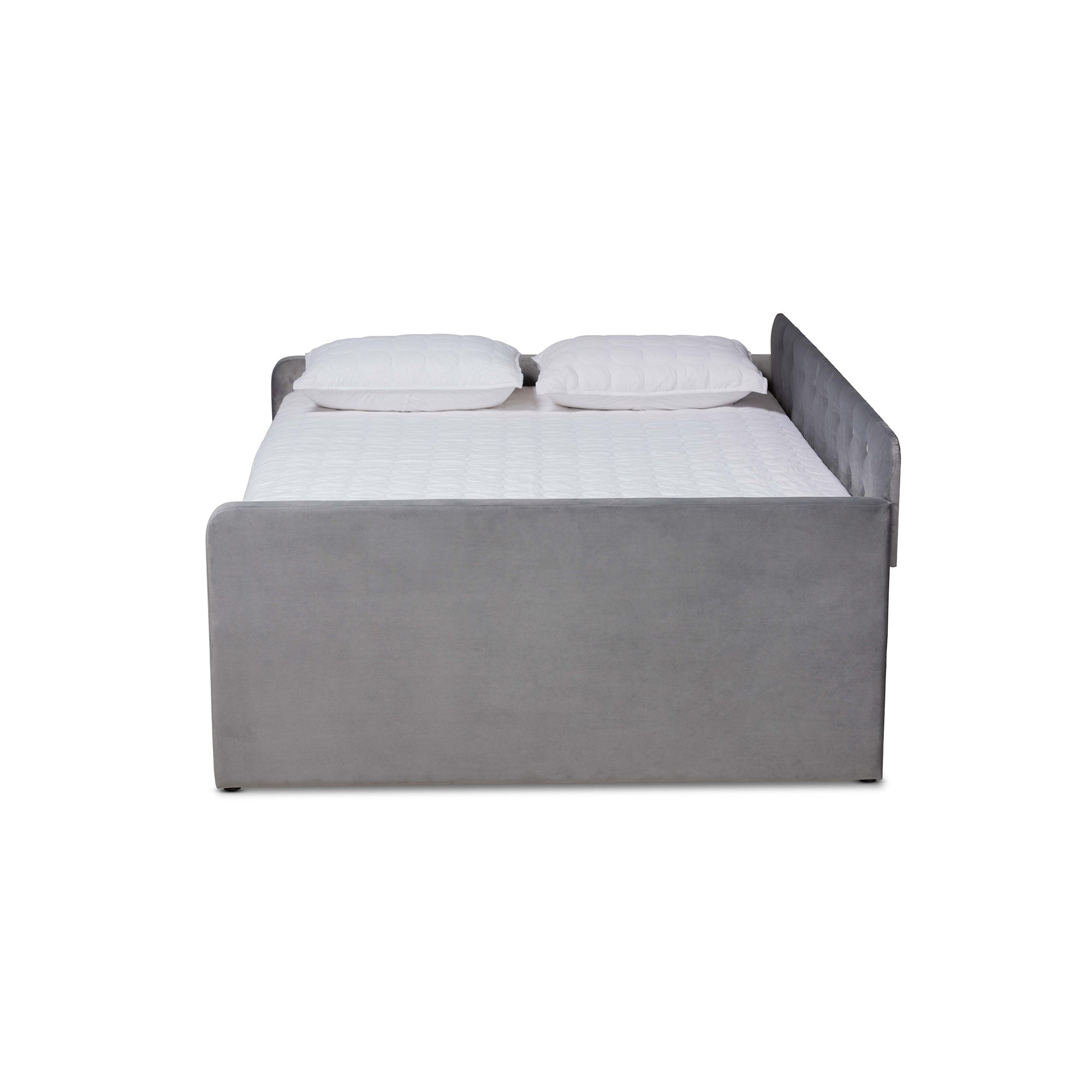 Baxton Studio Jona Modern and Contemporary Transitional Grey Velvet Fabric Upholstered and Button Tufted Full Size Daybed with Trundle