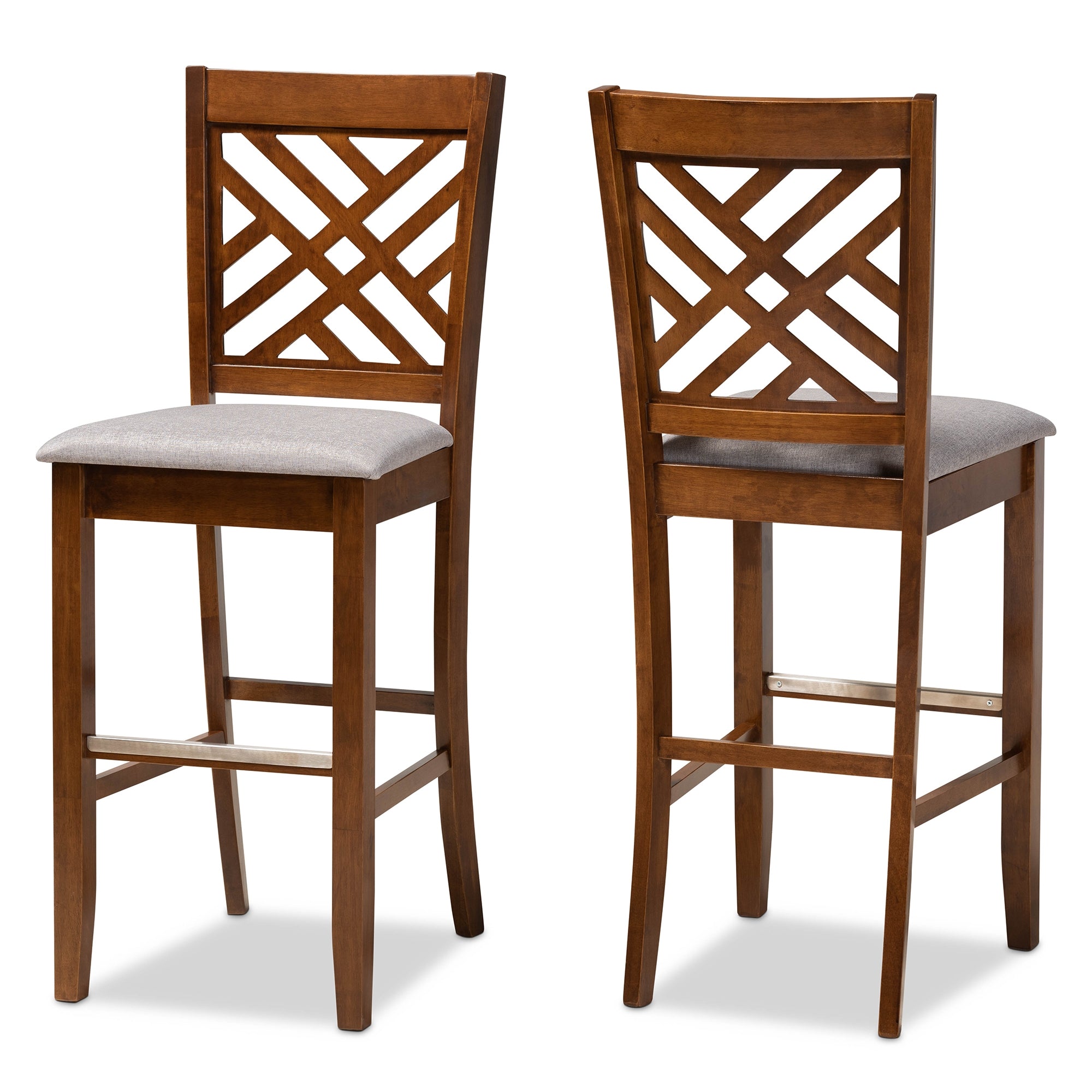 Baxton Studio Jason Modern and Contemporary Grey Fabric Upholstered and Walnut Brown Finished Wood 2-Piece Bar Stool Set