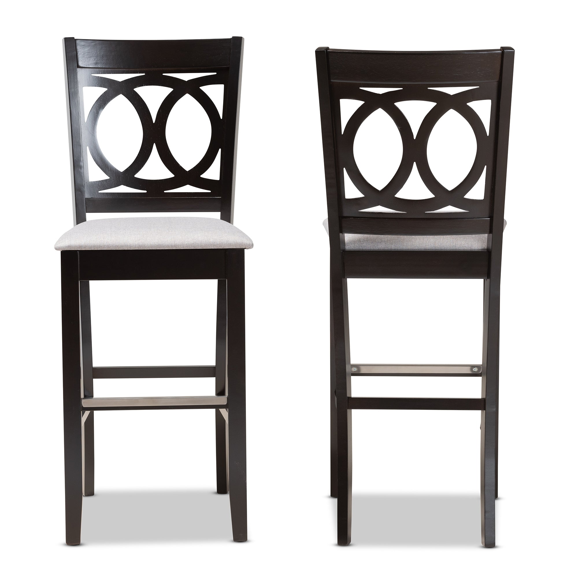 Baxton Studio Carson Modern and Contemporary Grey Fabric Upholstered and Espresso Brown Finished Wood 2-Piece Bar Stool Set