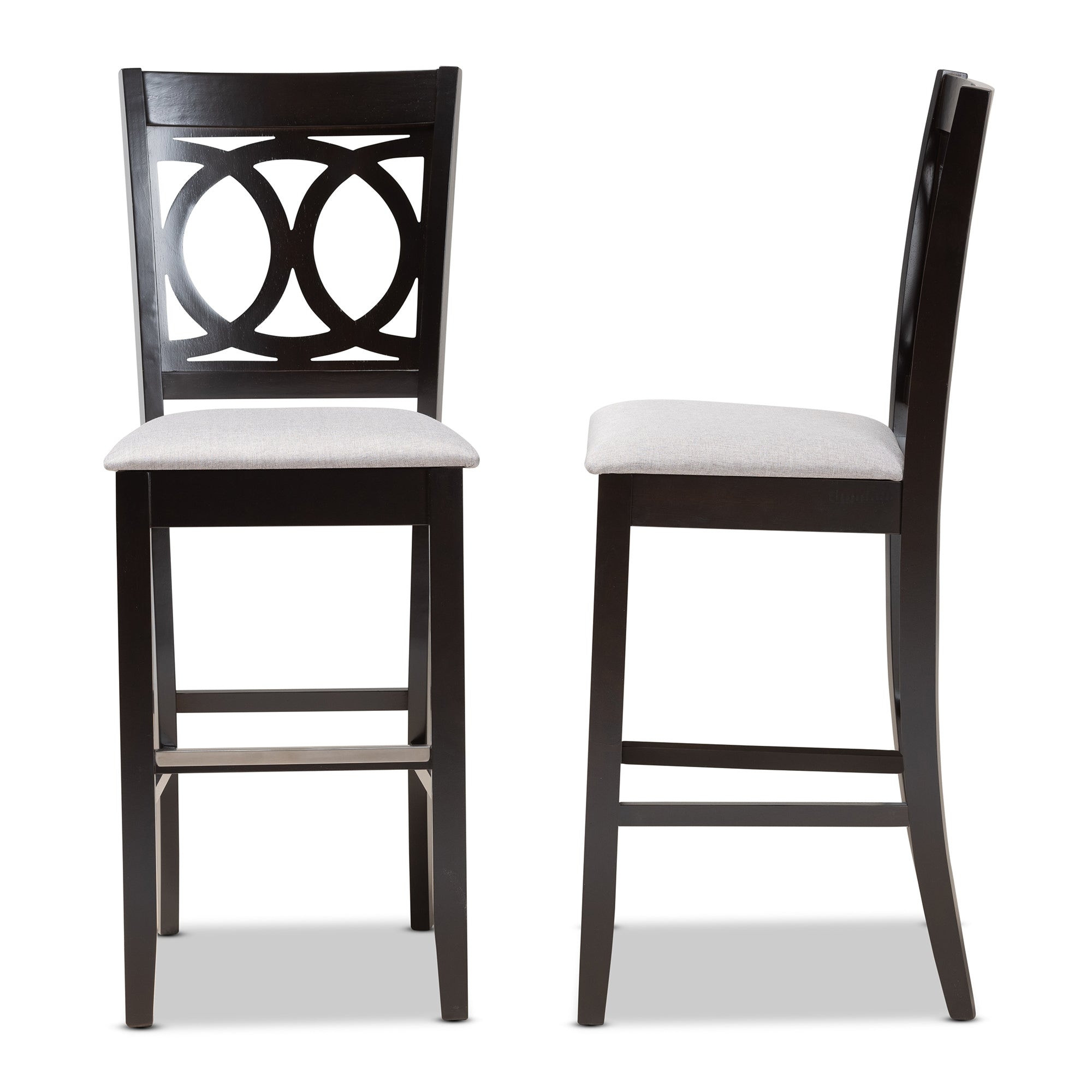 Baxton Studio Carson Modern and Contemporary Grey Fabric Upholstered and Espresso Brown Finished Wood 2-Piece Bar Stool Set