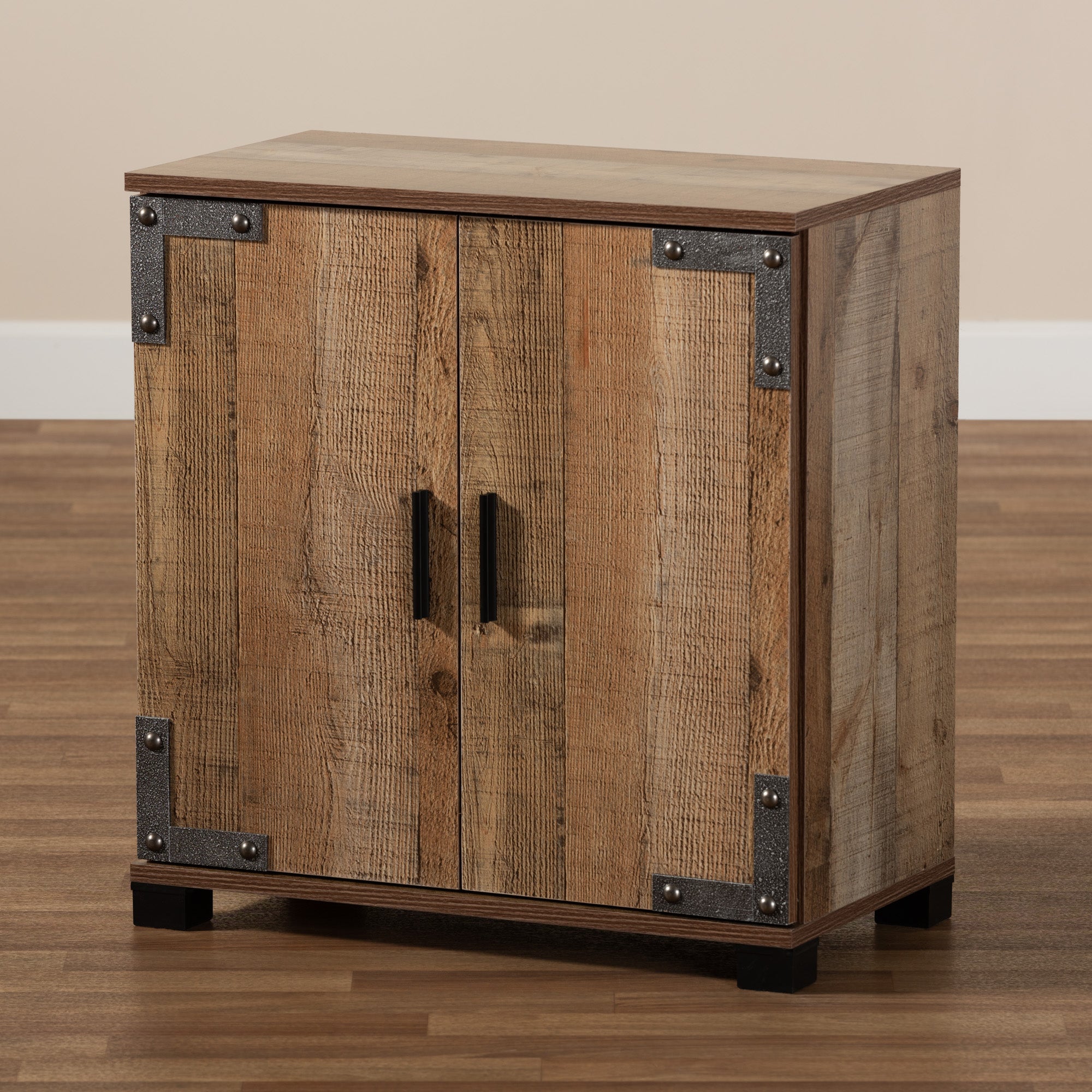 Baxton Studio Cyrille Modern and Contemporary Farmhouse Rustic Finished Wood 2-Door Shoe Cabinet