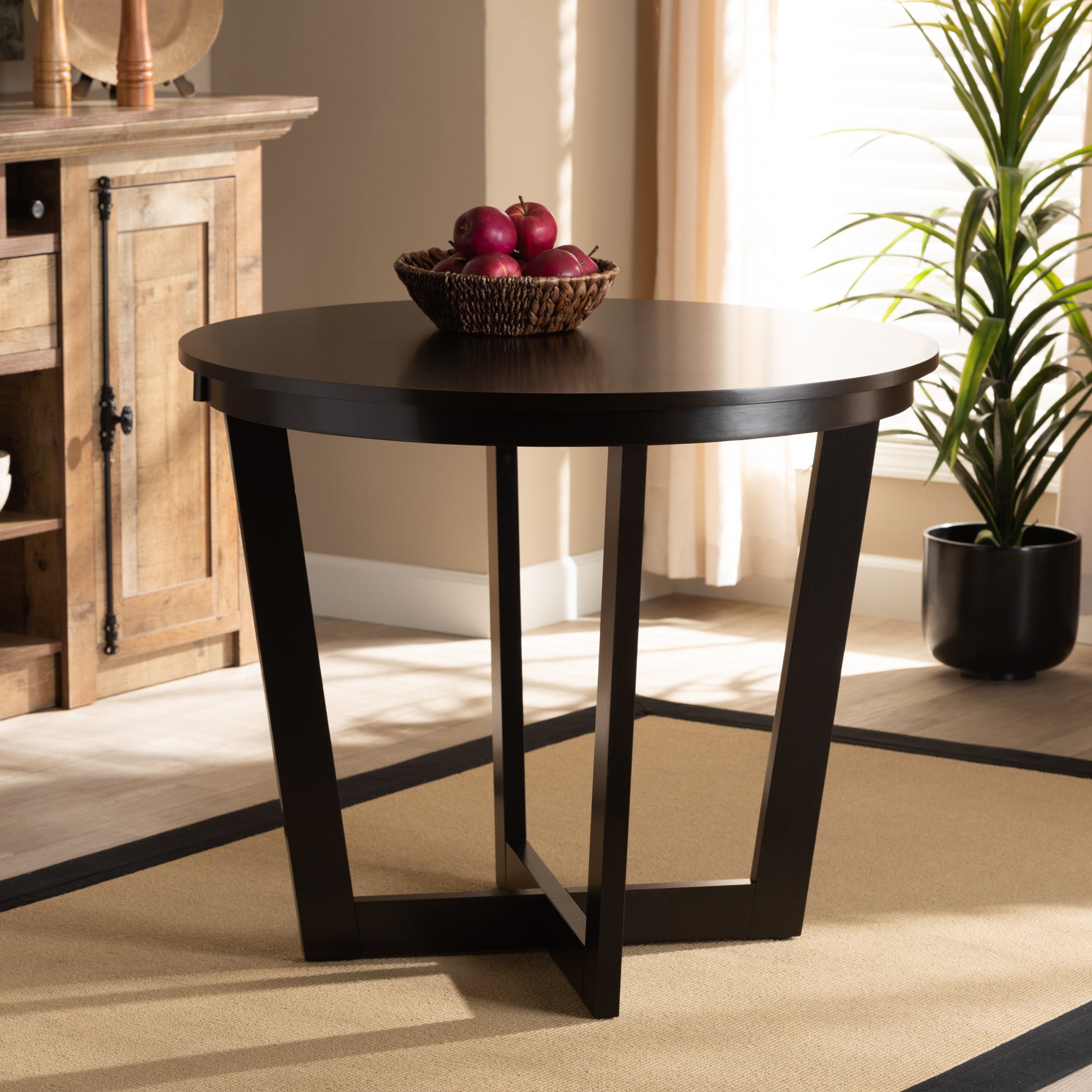 Baxton Studio Alayna Modern and Contemporary Dark Brown Finished 35-Inch-Wide Round Wood Dining Table