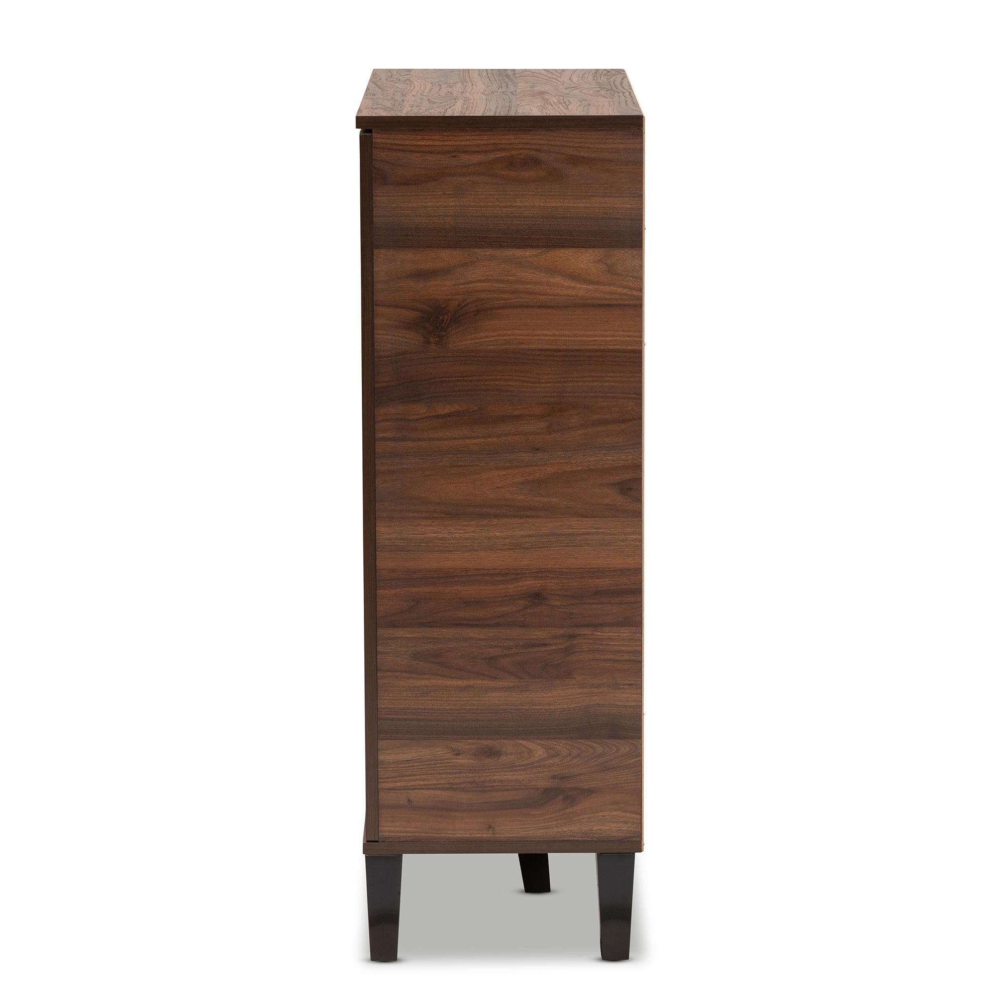 Baxton Studio Idina Mid-Century Modern Two-Tone Walnut Brown and Grey Finished Wood 1-Door Shoe Cabinet