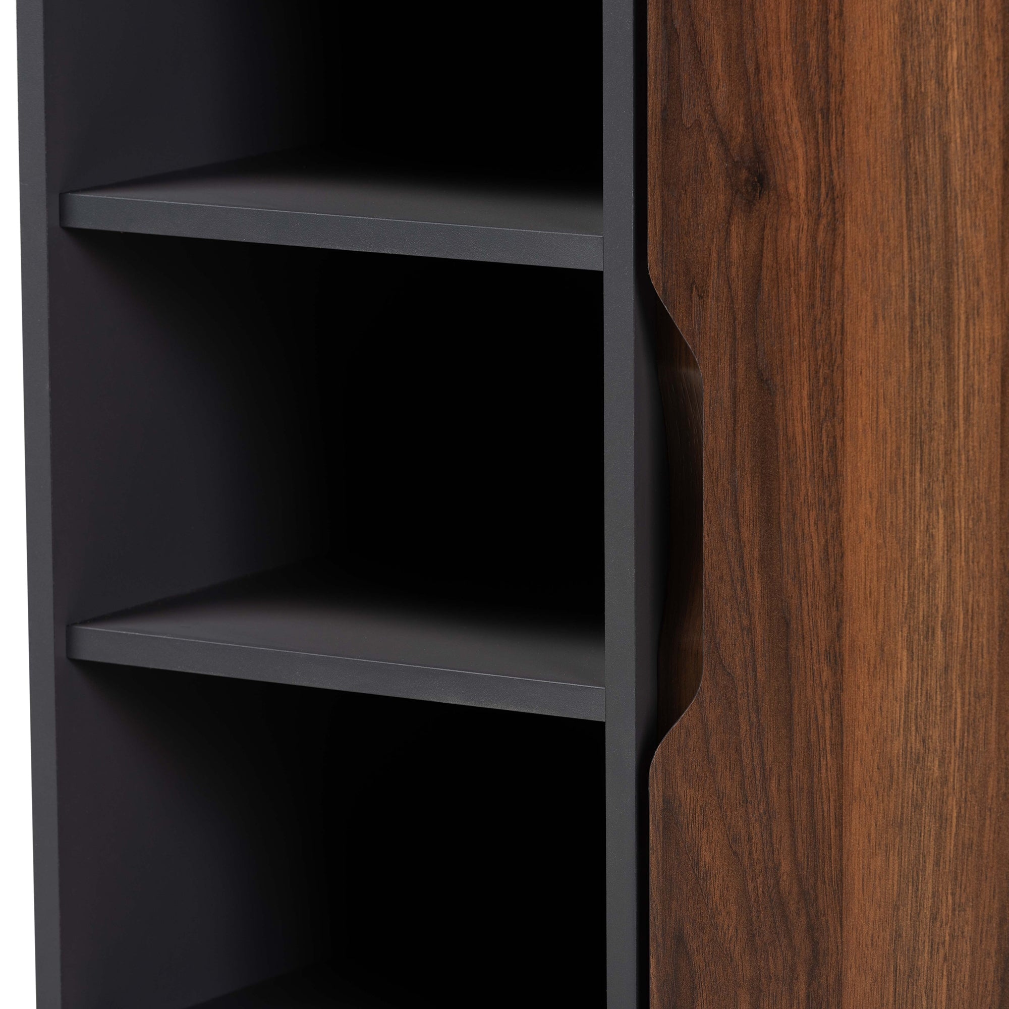 Baxton Studio Idina Mid-Century Modern Two-Tone Walnut Brown and Grey Finished Wood 1-Door Shoe Cabinet